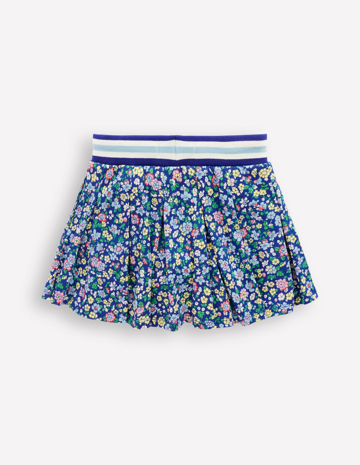 Plissierter Jersey-Skort-Saphirblau Nautisches Blumenmuster-2