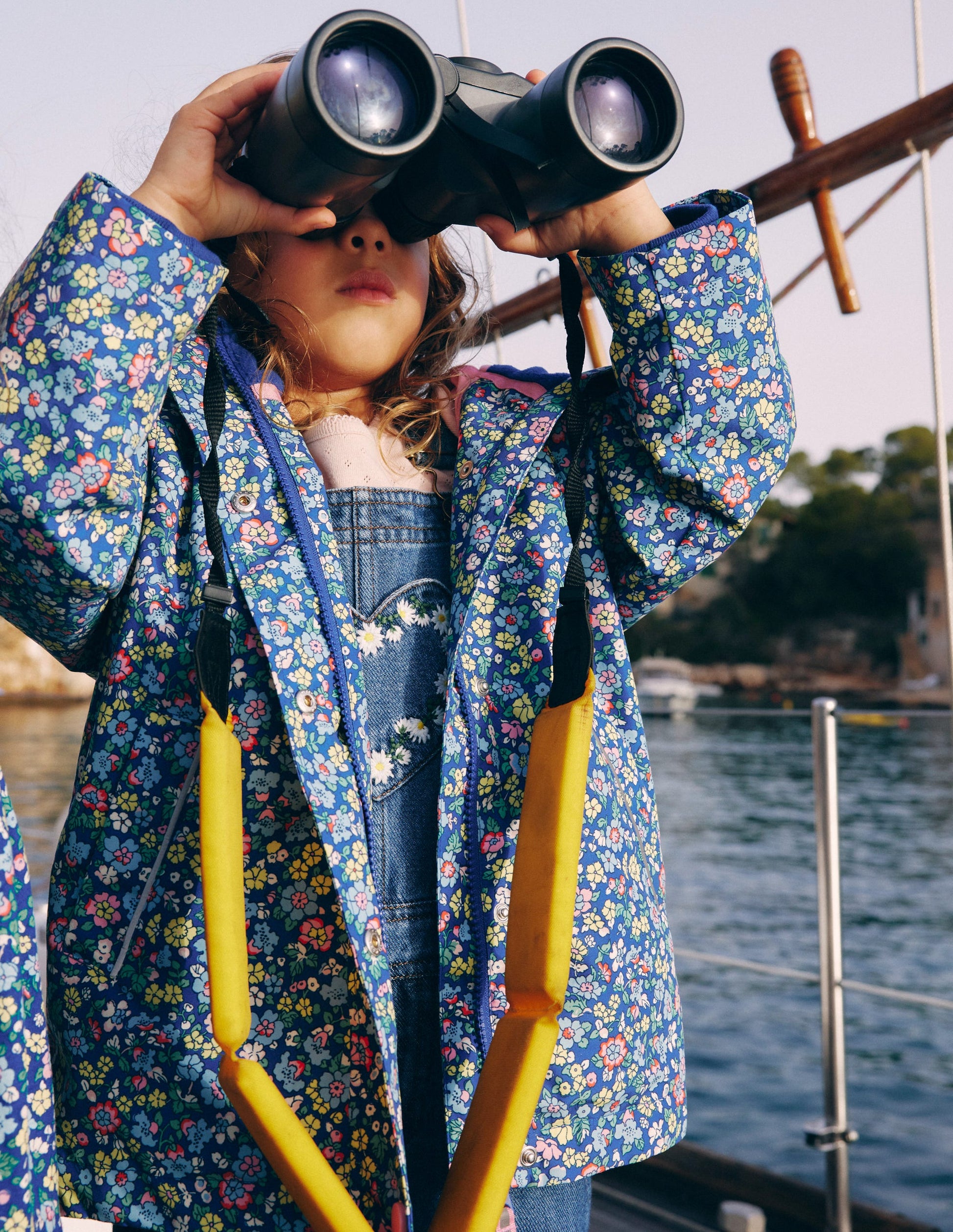 Wasserdichte Fischerjacke-Saphirblau Nautisches Blumenmuster-6