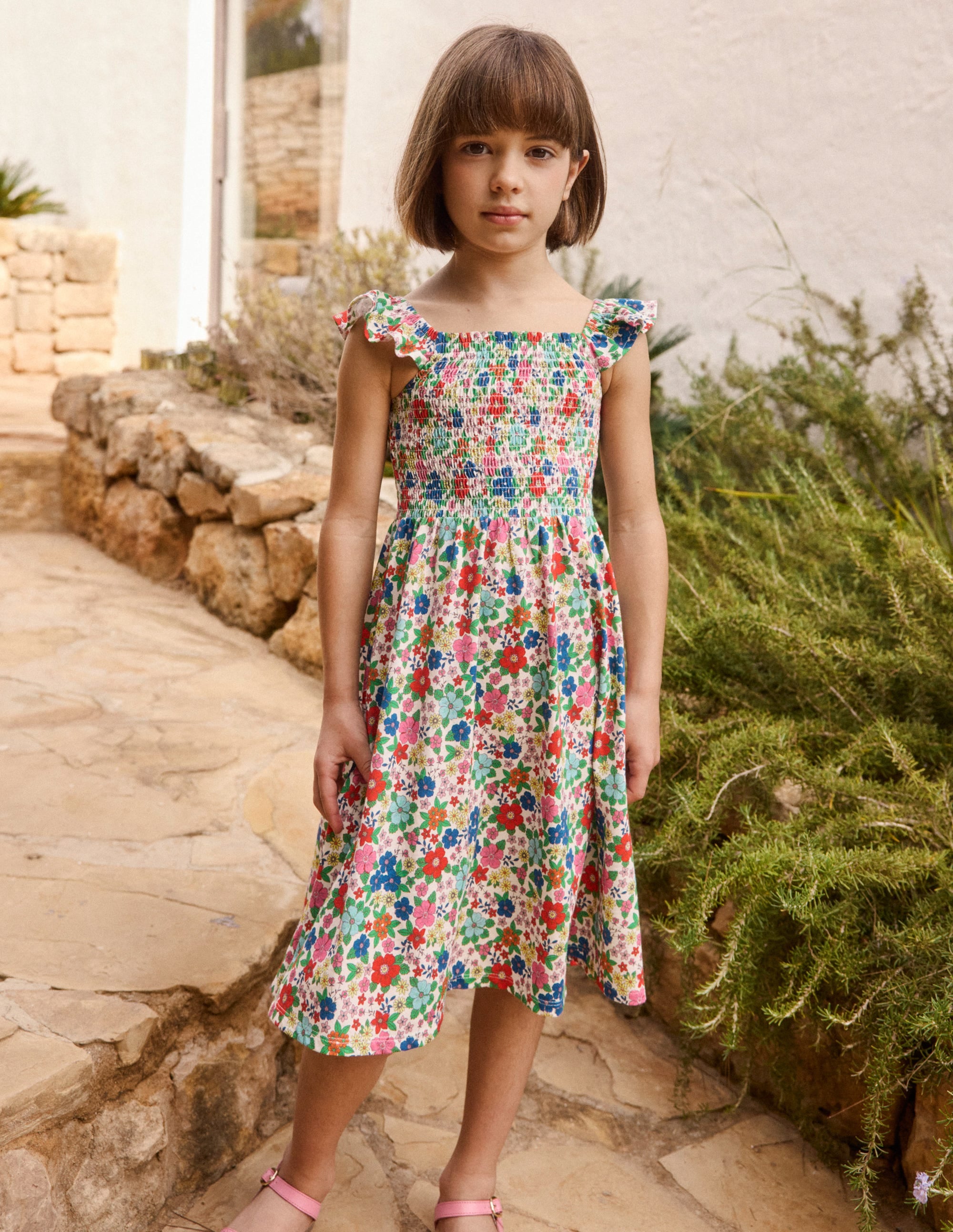 Willa Gerafftes Jerseykleid-Bunt Urlaub Blumenbeet - Image 5