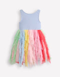 Kleid aus Jersey-Tüll-Mix-Nebligblau Regenbogen