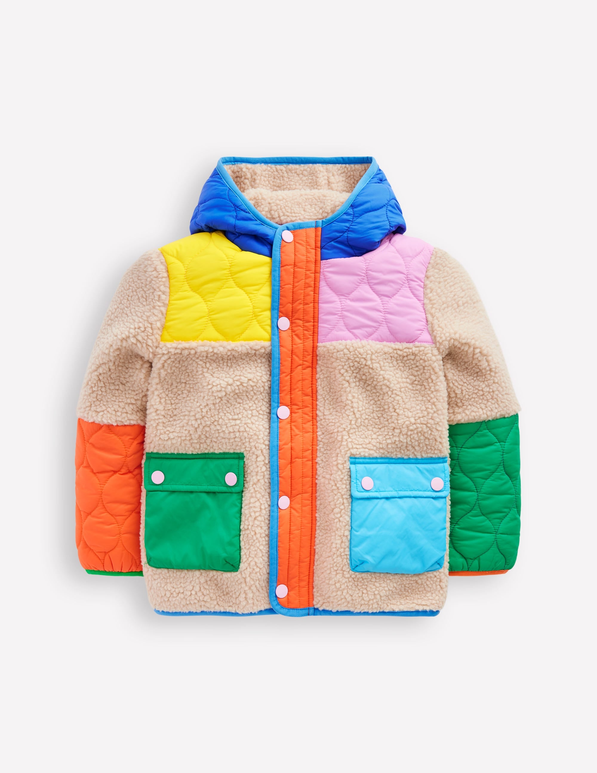 Quilted Borg Mix Jacket-Multi Colourblock - Image 1
