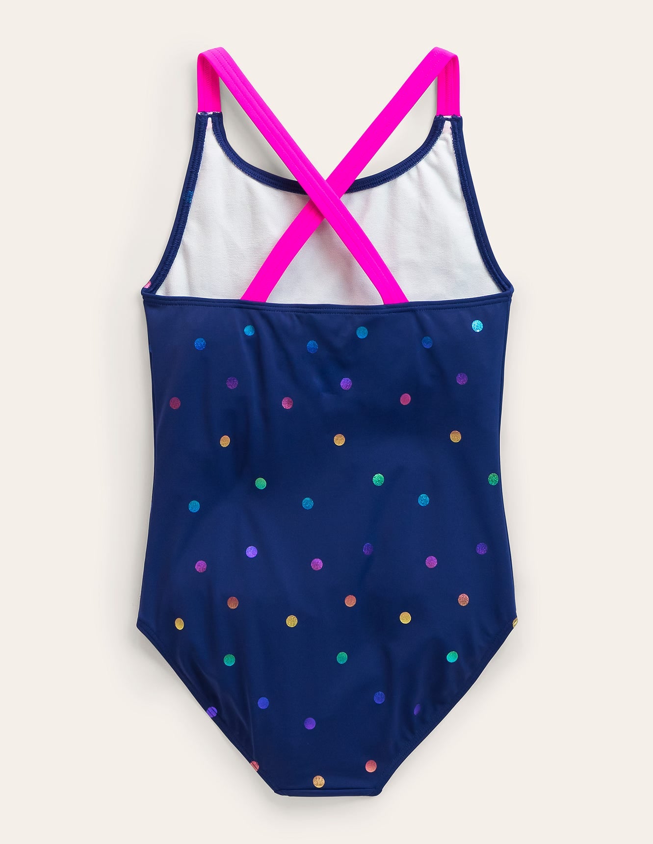 Cross-back Printed Swimsuit-Navy, Rainbow Foil Confetti - Image 2