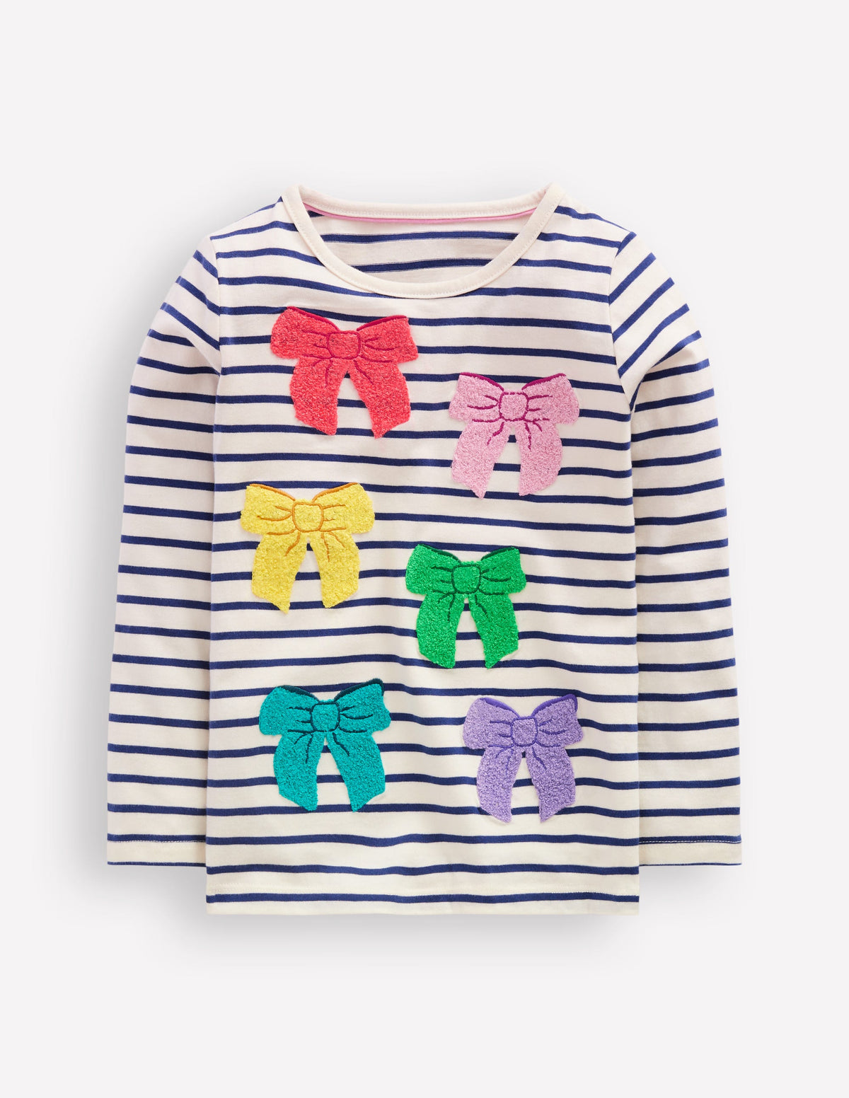 T-shirt manches longues en bouclé-Nœuds bleu tribord/ivoire-1