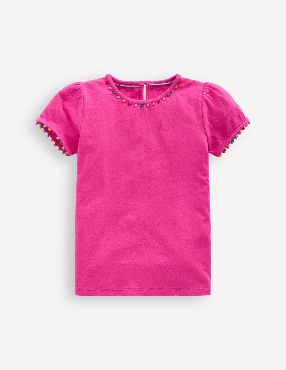 Ali Puff Sleeve Pom T-Shirt-Flamingo Pink-1