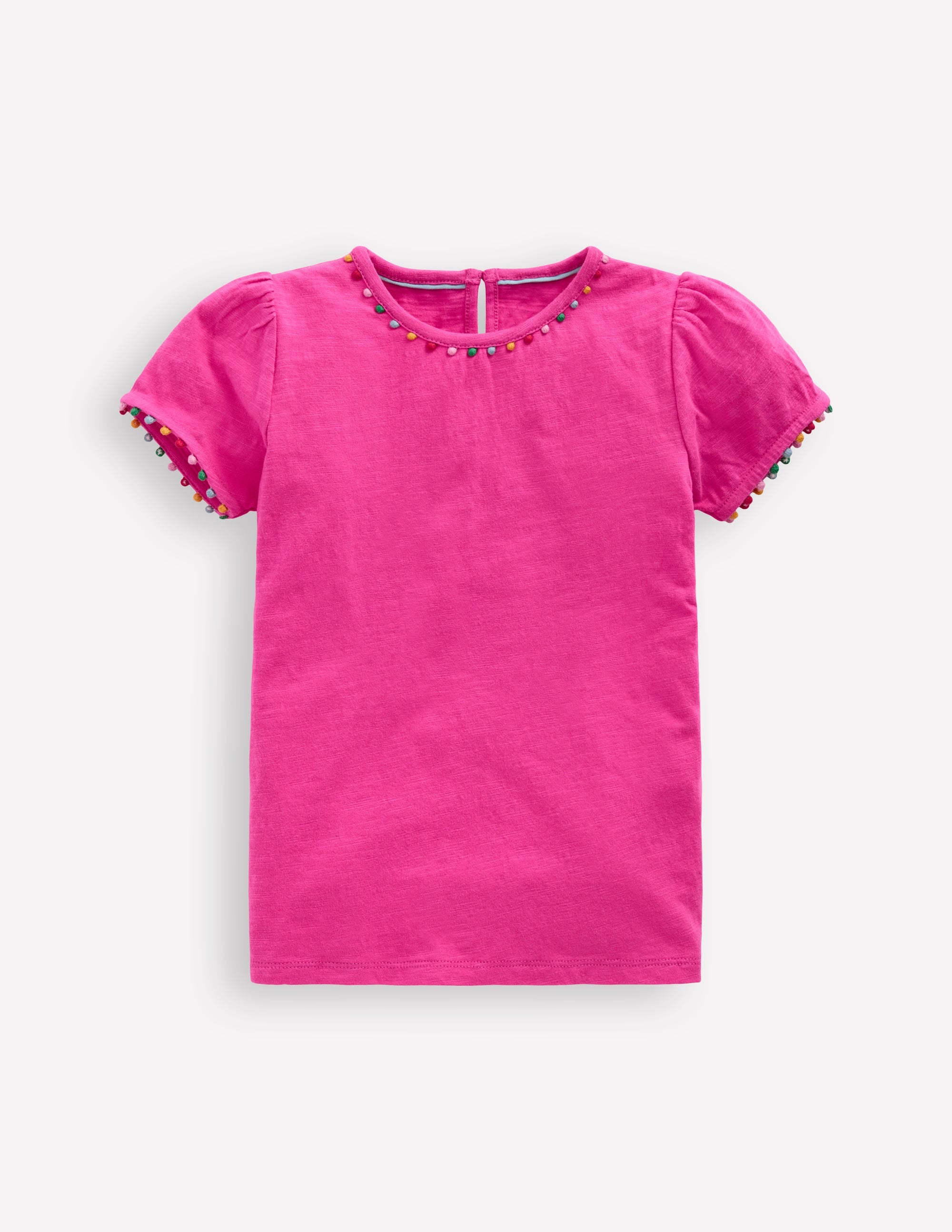 Ali Puff Sleeve Pom T-Shirt-Flamingo Pink - Image 1