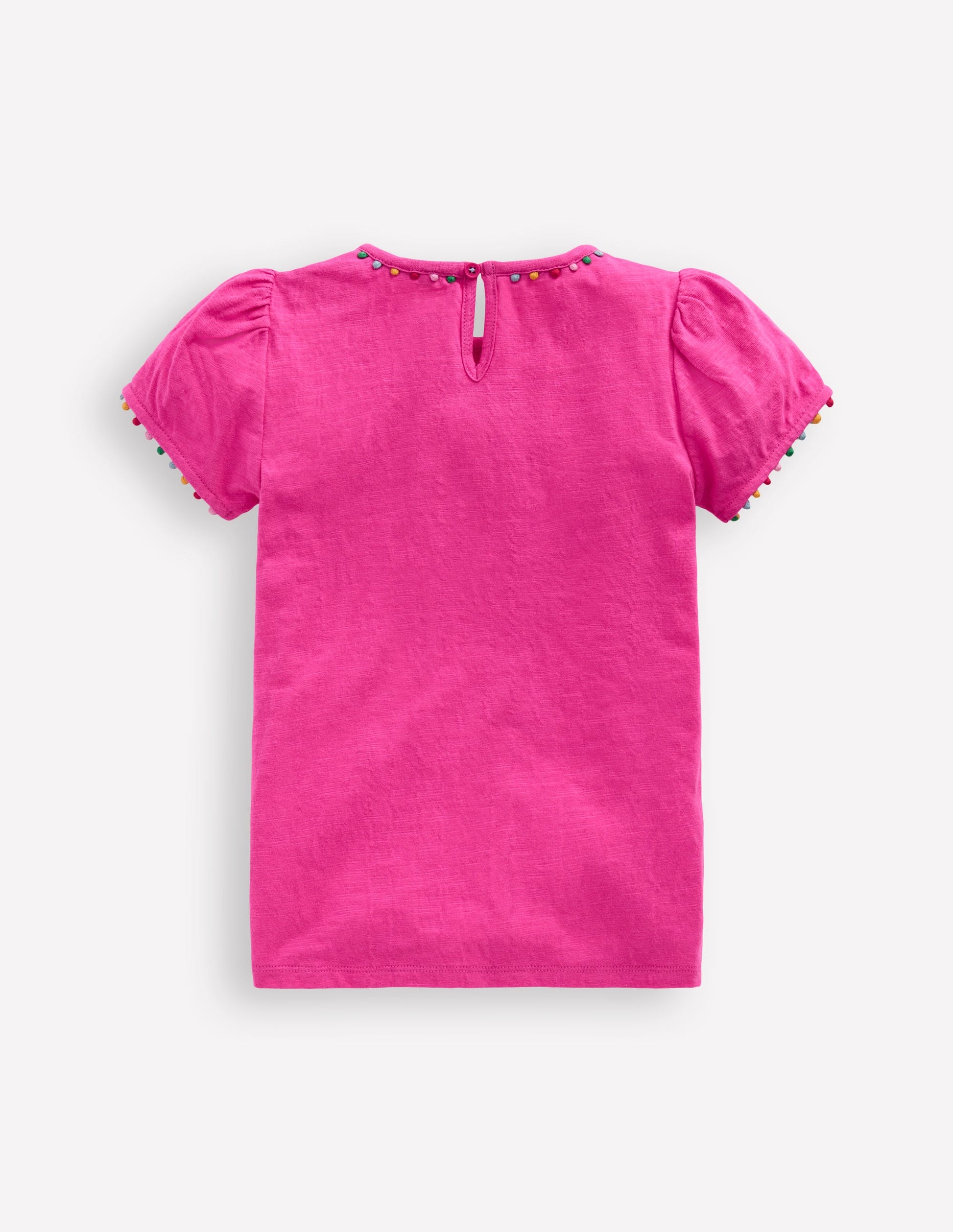 Ali Puff Sleeve Pom T-Shirt-Flamingo Pink-2