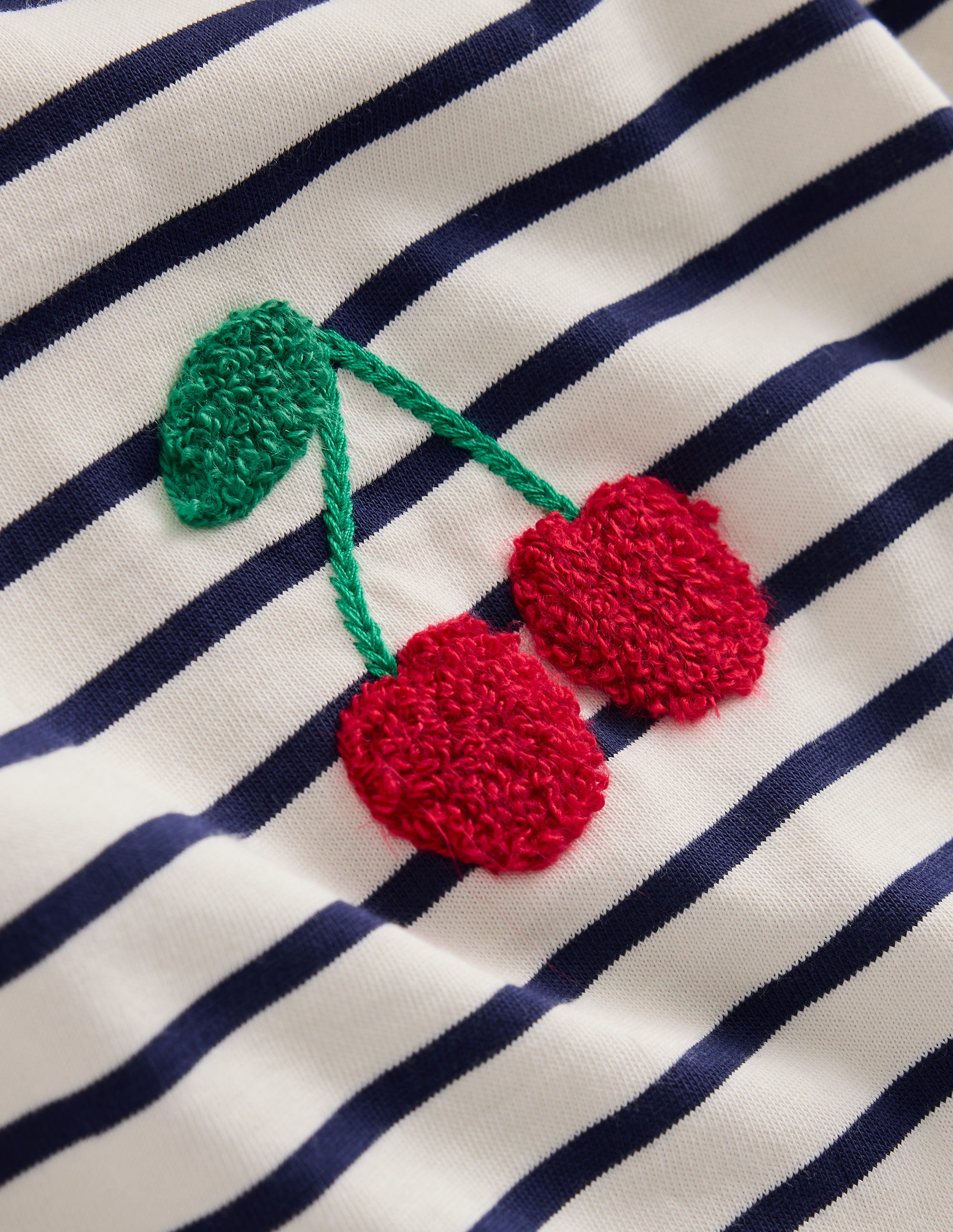 Bay Bouclé-T-Shirt-Französisches Marineblau/Naturweiß Kirschen - Image 3