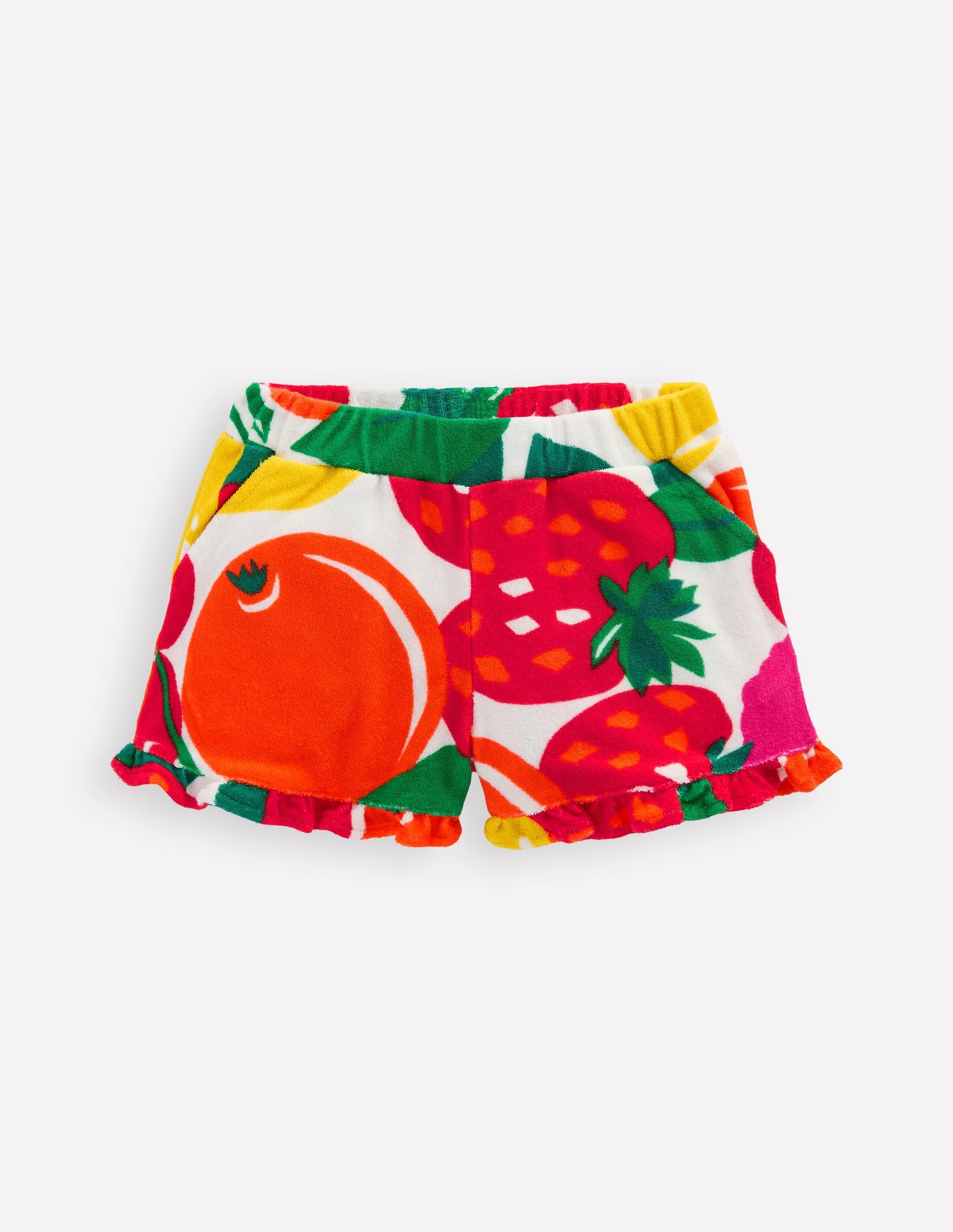 Frottee-Shorts mit Rüschensaum-Bunt Riesenfrüchte-1