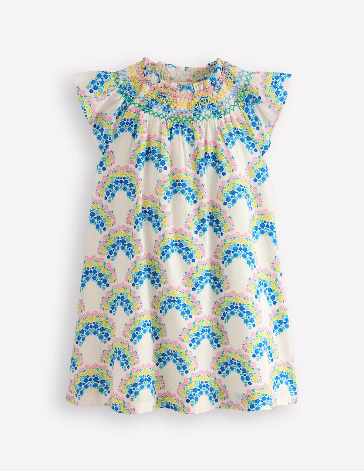 Freizeitkleid mit Smokdetail-Sanftes Naturweiß Regenbogen Muscheln - Image 1