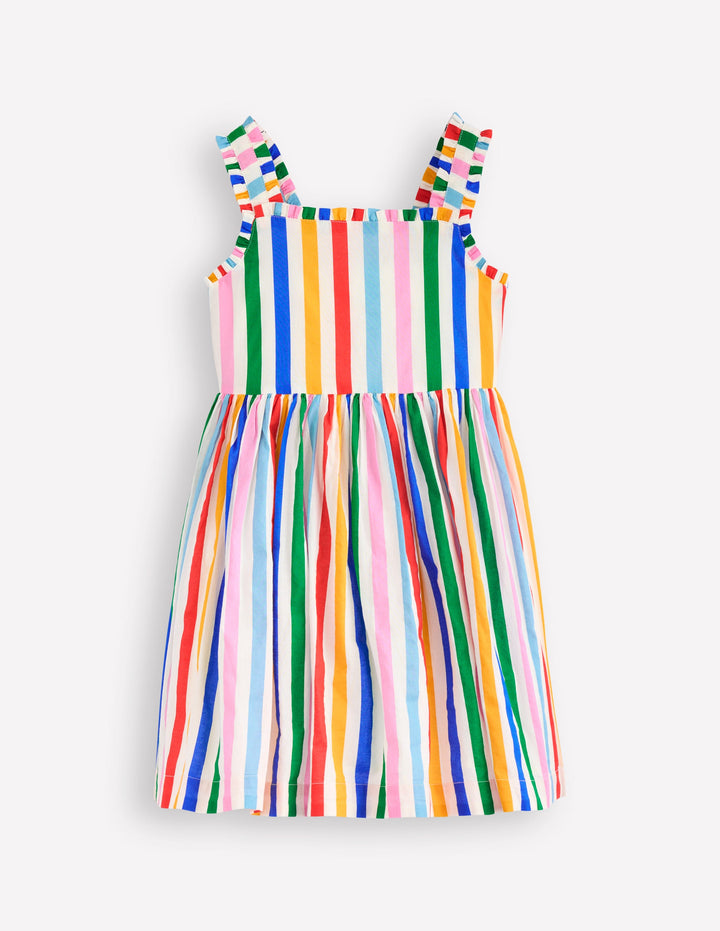 Luna Gewebtes Kleid mit Rüschenträgern-Blitzblau/Bunt, Gestreift