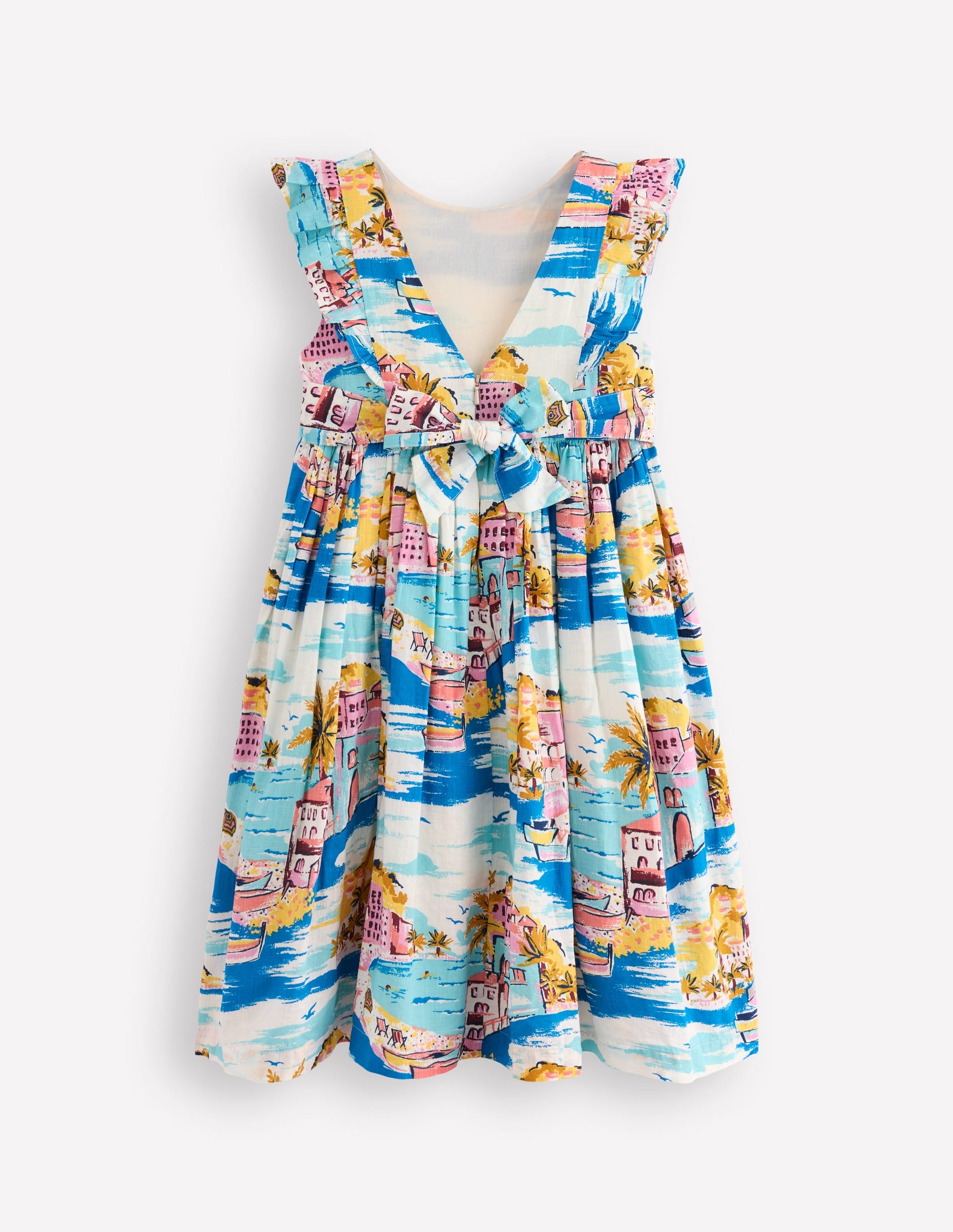 Robe midi avec nœud au dos-Paysage littoral multi-2