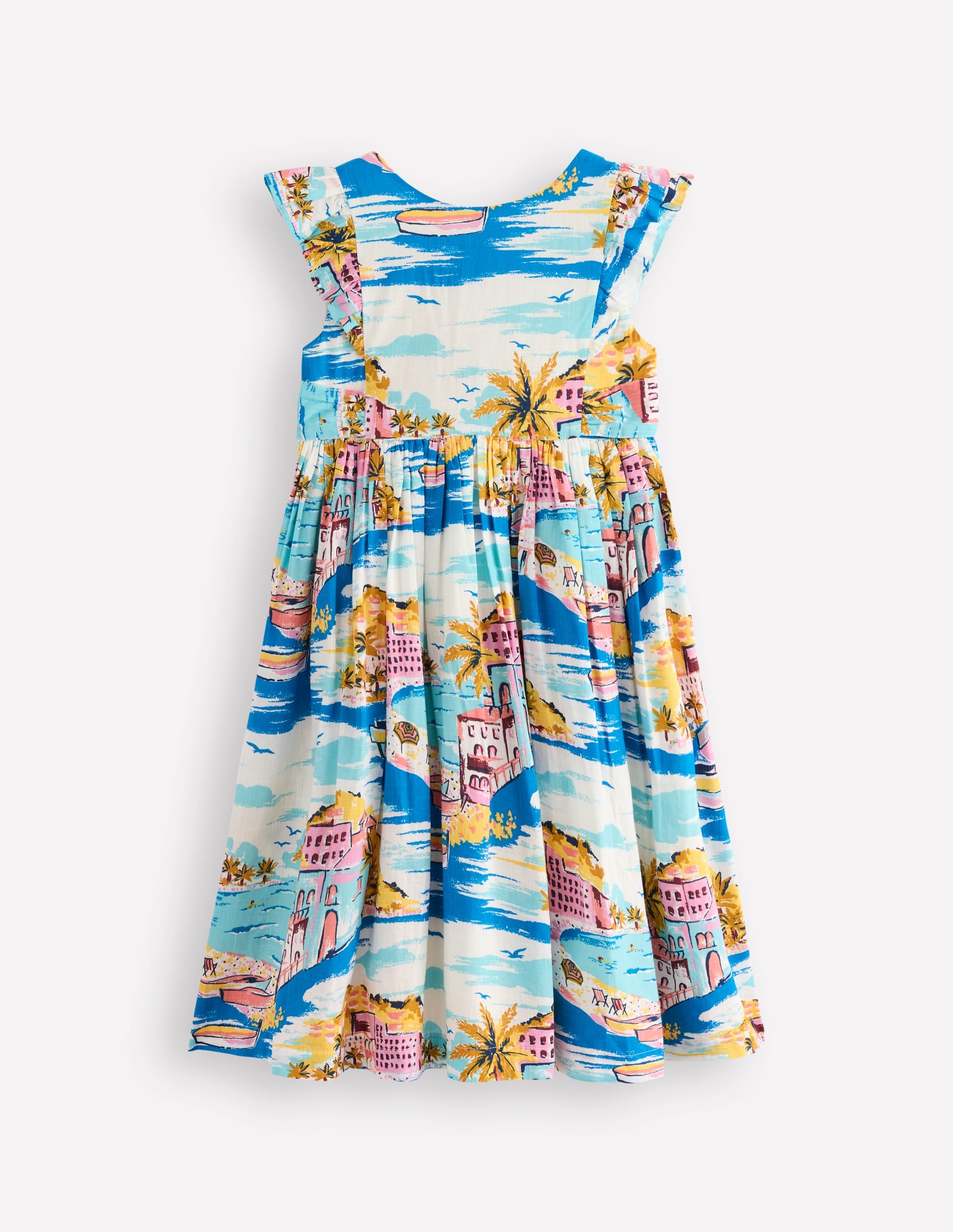 Robe midi avec nœud au dos-Paysage littoral multi - Image 1