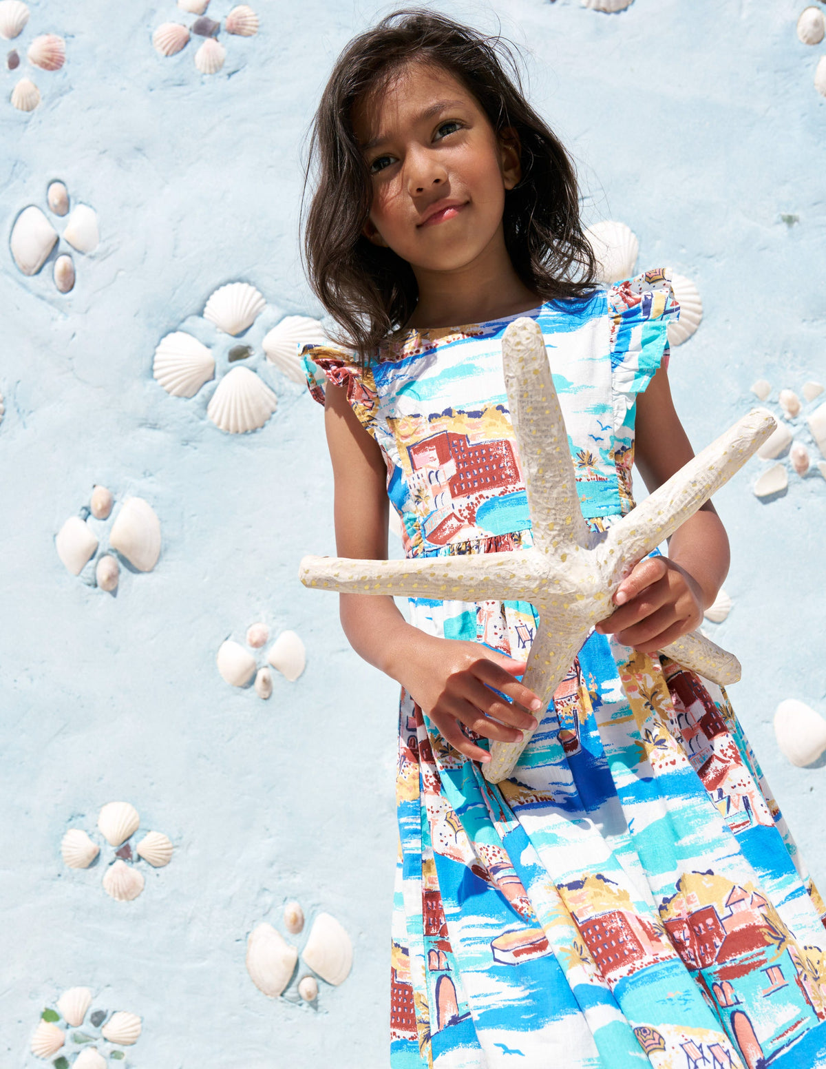 Robe midi avec nœud au dos-Paysage littoral multi - Image 6