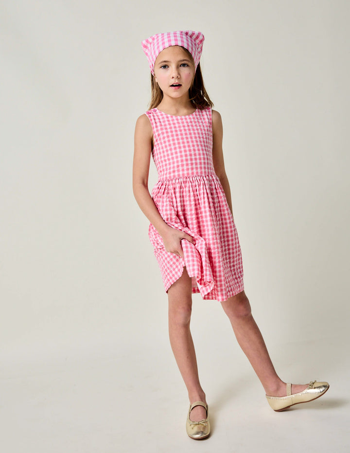 Zadie Kleid mit Rücken-Applikation-Rosa Vichykaro Erdbeere