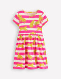 Lustiges Jerseykleid mit Herztasche-Himbeerrosa Leopard Streifen