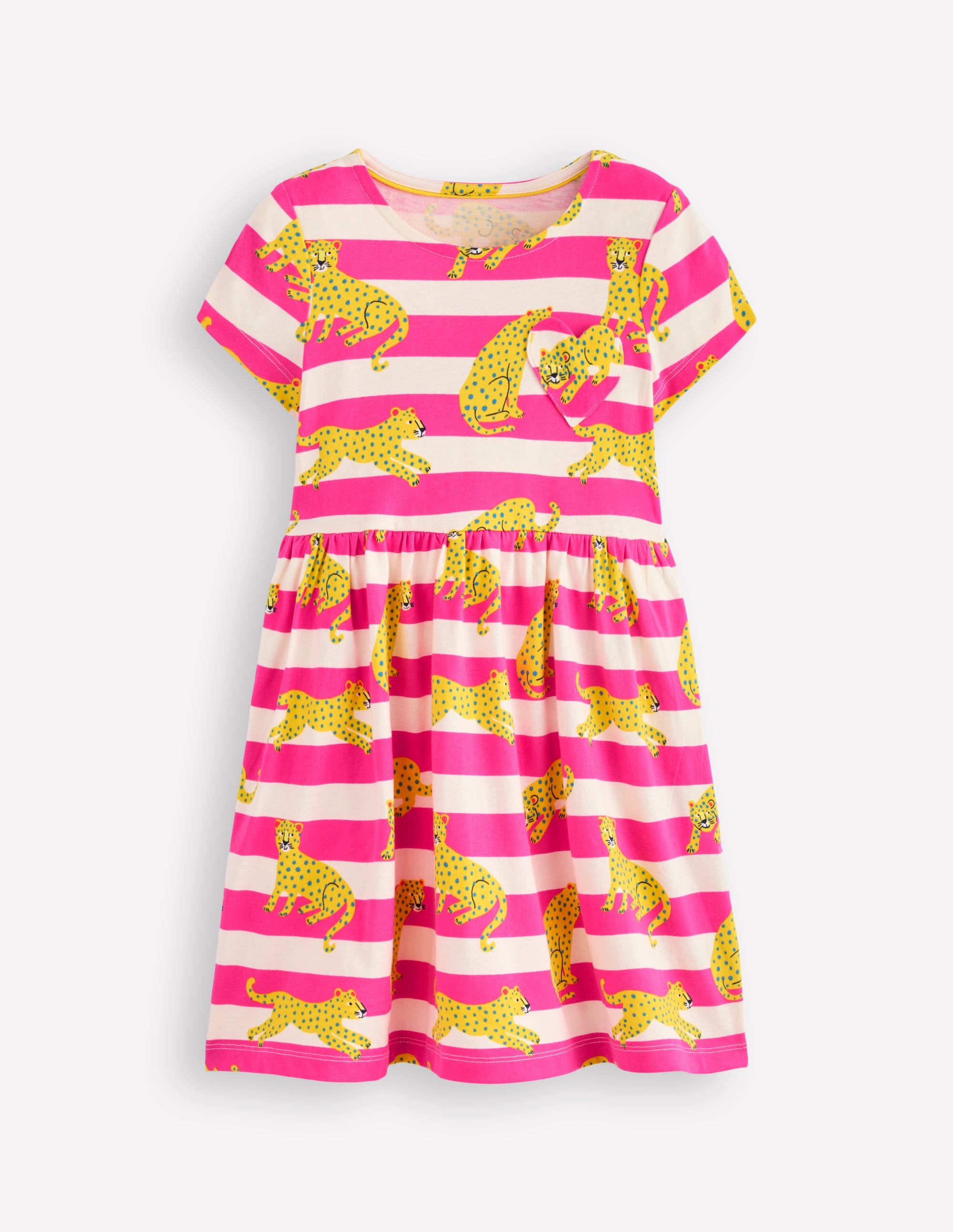 Lustiges Jerseykleid mit Herztasche-Himbeerrosa Leopard Streifen - Image 1