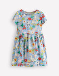 Robe en jersey fun avec poche en cœur-Motif Spring Meadow bleu brumeux