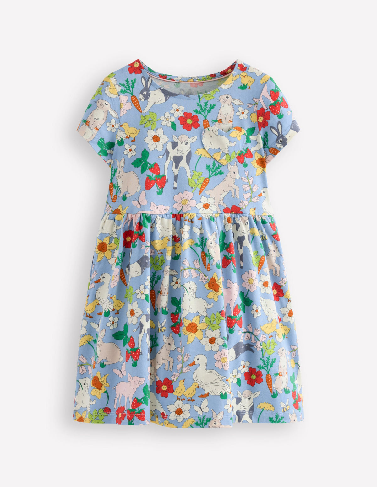Robe en jersey fun avec poche en cœur-Motif Spring Meadow bleu brumeux-1