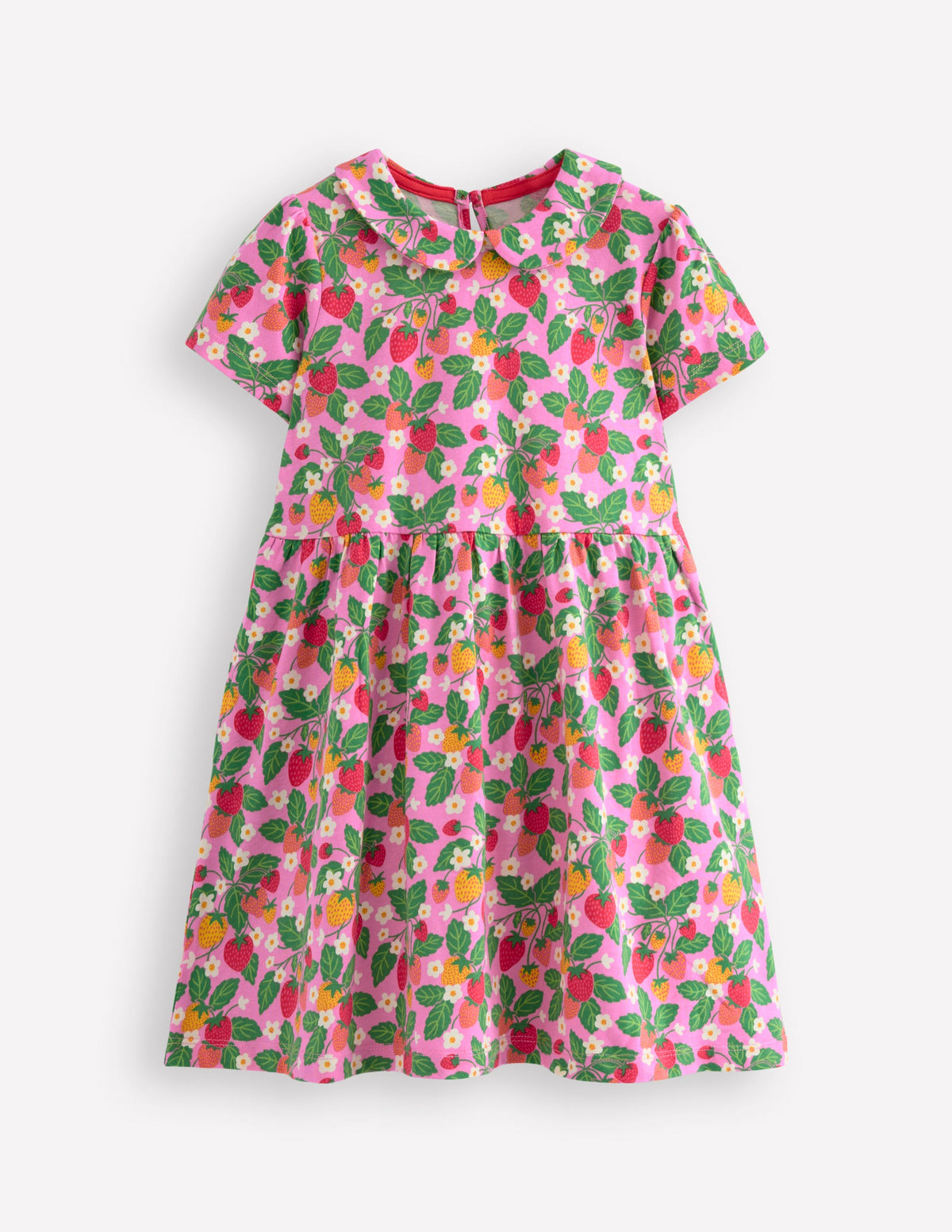 Jerseykleid mit Peter-Pan-Kragen-Kosmos-Rosa Erdbeer-Aufnäher - Image 1