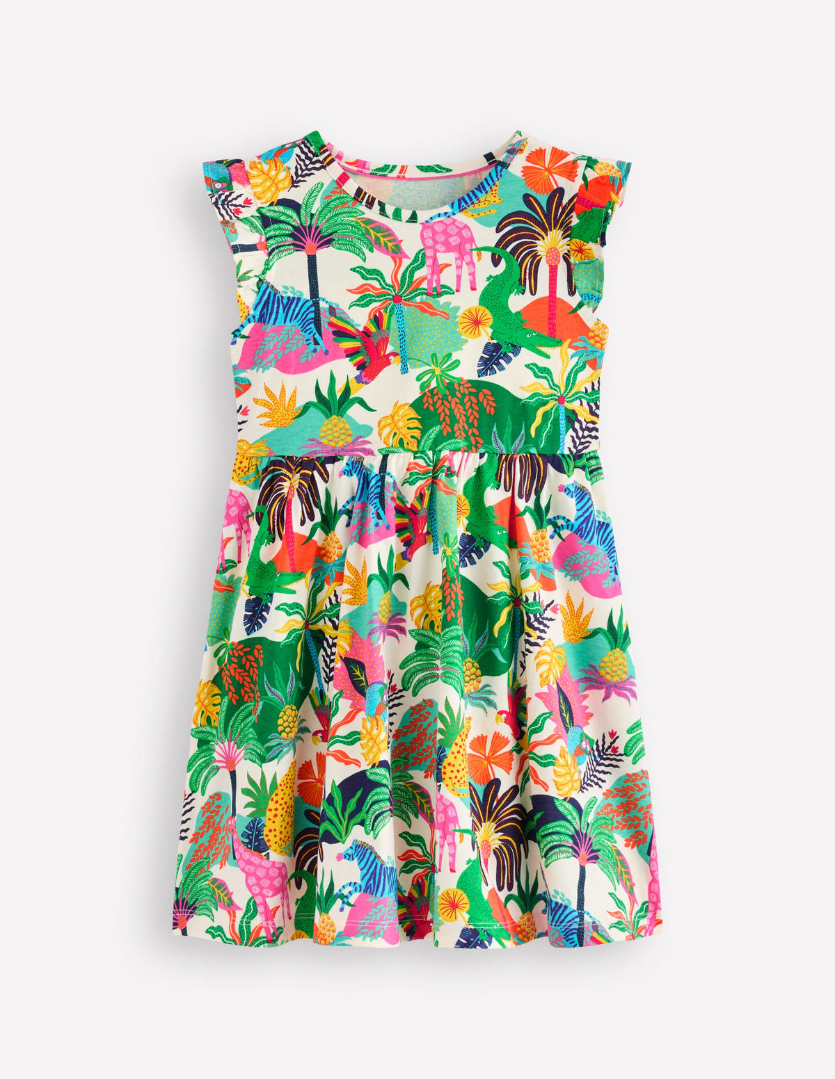 Robe Posie à manches volantées-Jungle multi ivoire doux - Image 1