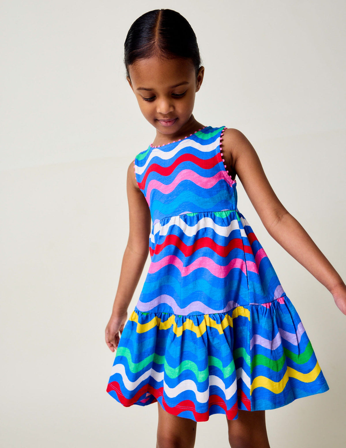 Robe en jersey Ali à pompons-Rayé zigzag multi-1