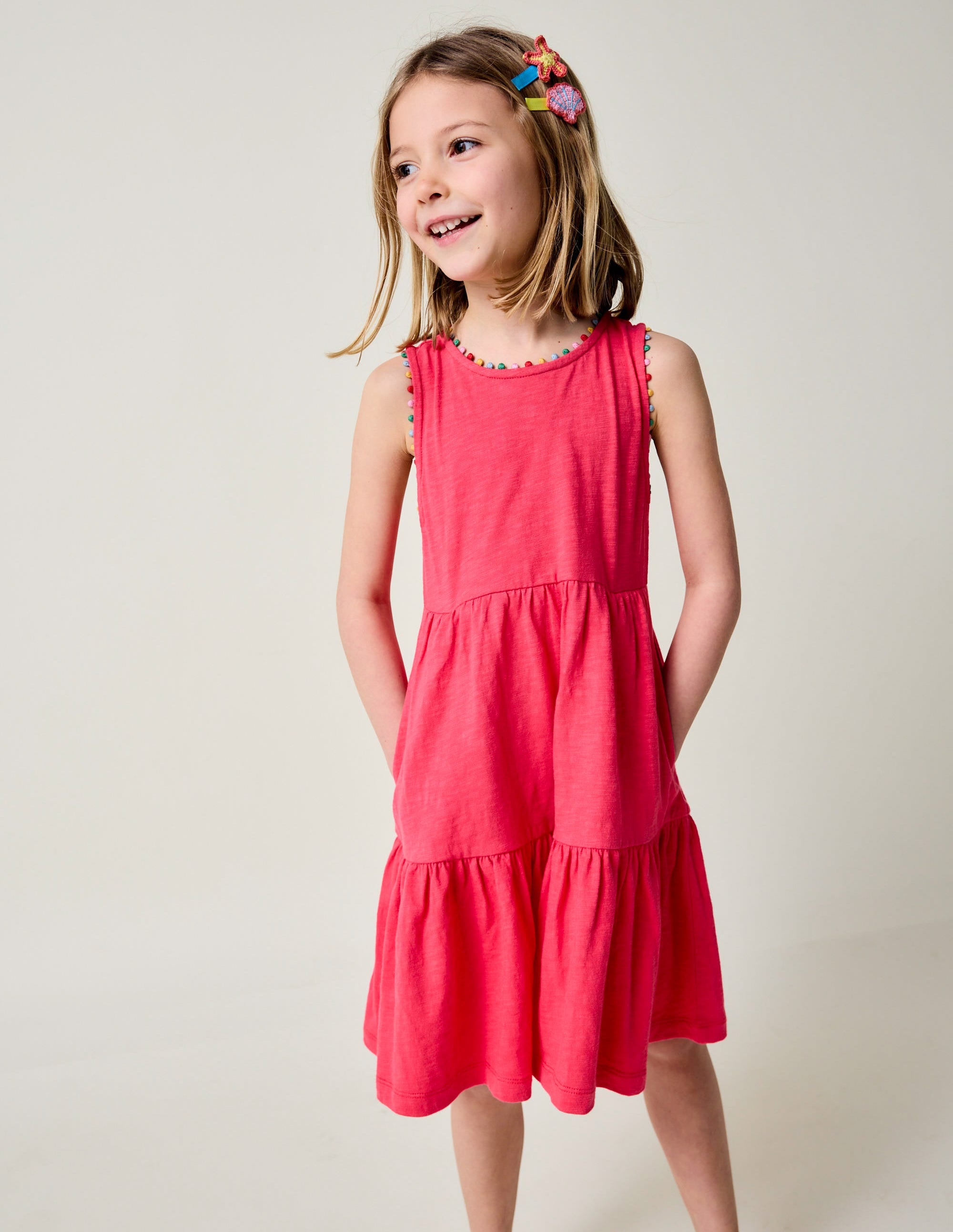 Robe en jersey Ali à pompons-Rose fandango - Image 1