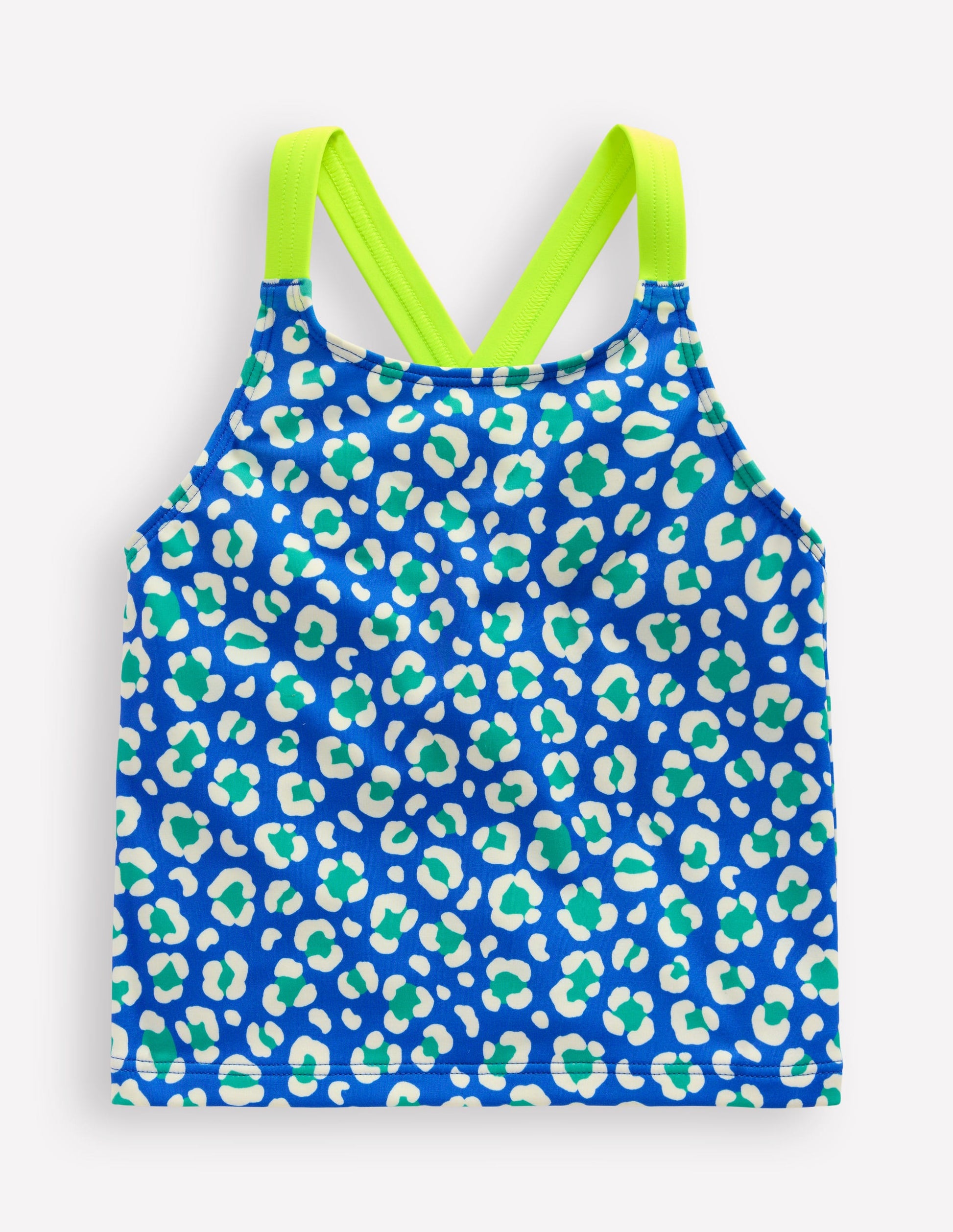 Cross-back Tankini Top-Aquamarine Leopard-1