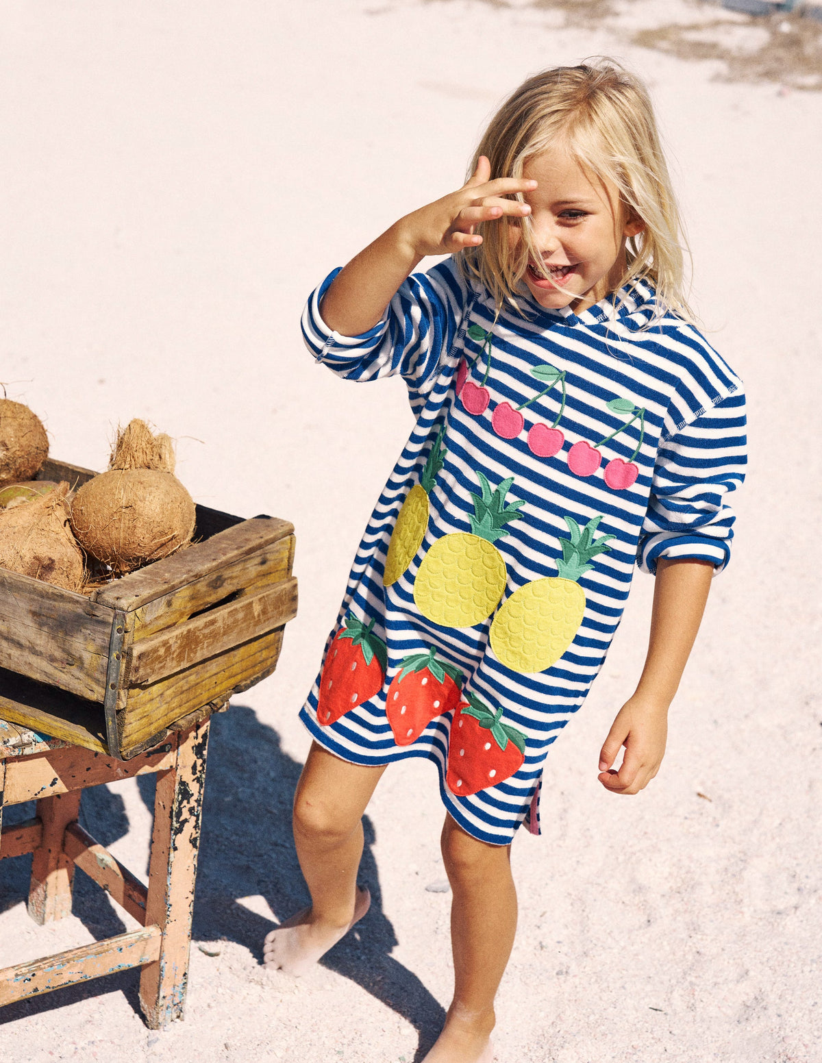 Mara Frottee-Badeponcho-Leuchtendes Blau Obst Streifen-4