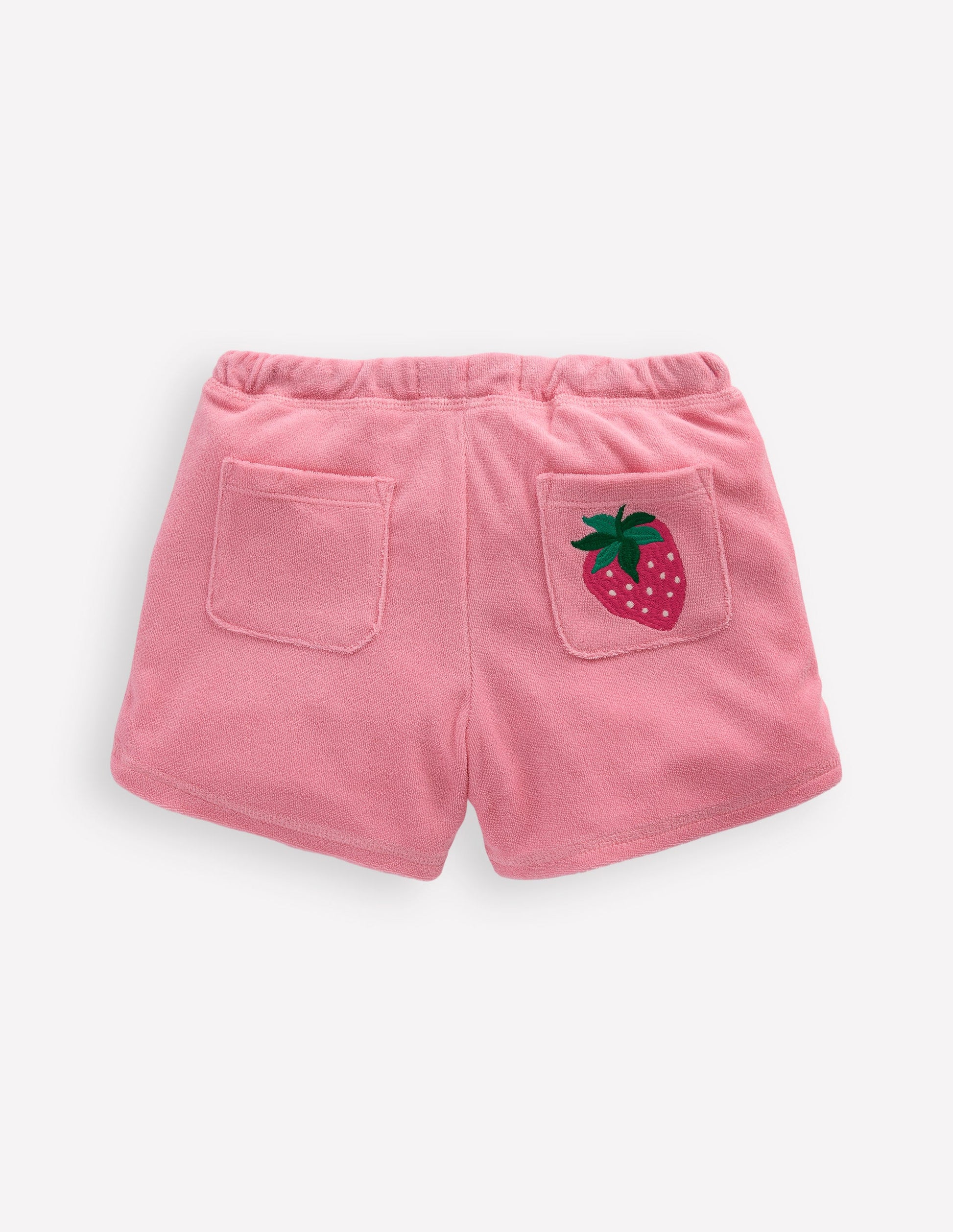Gemusterte Frottee-Shorts-Kreiderosa Obstapplikation-2