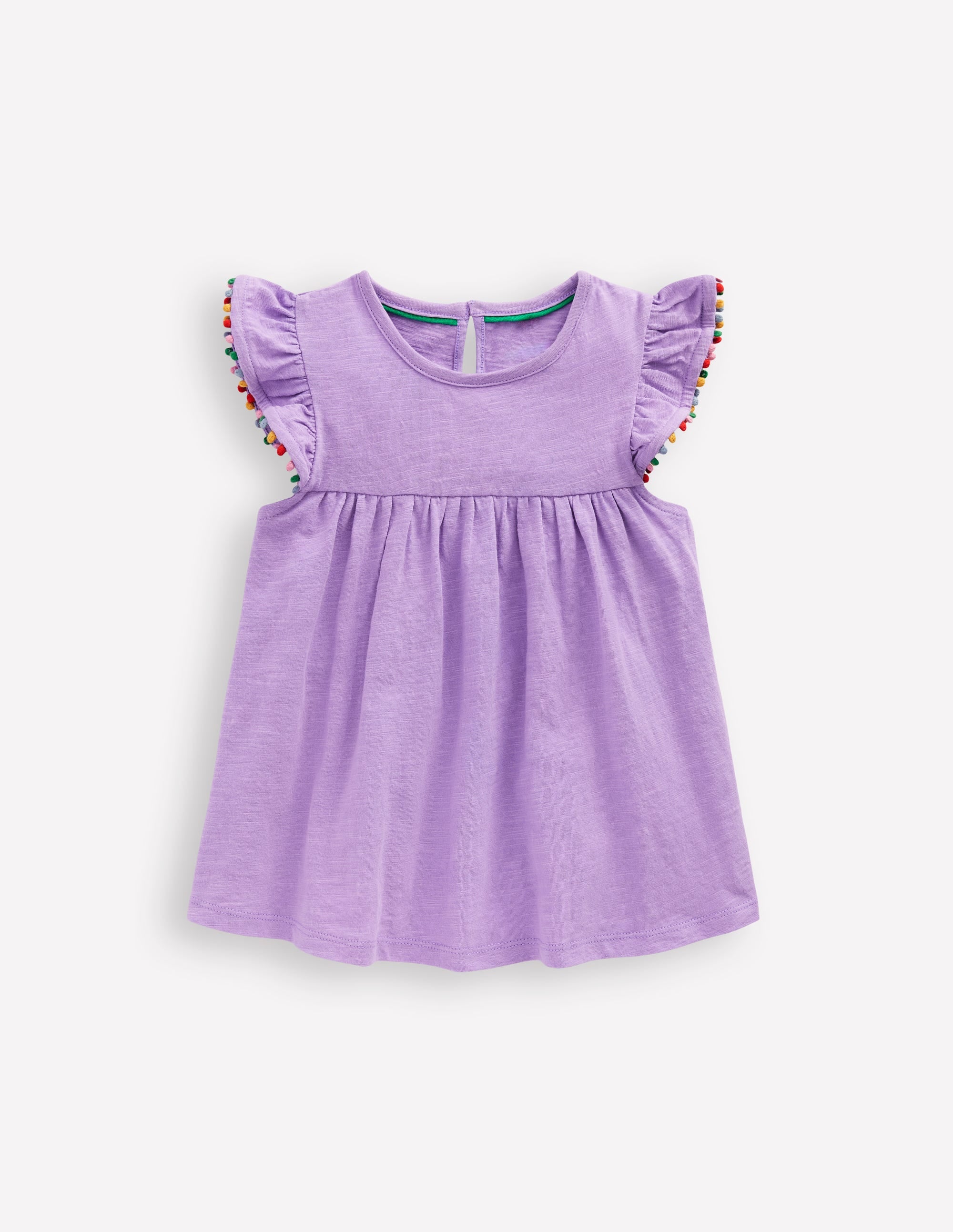 Top à manches volantées et pompons-Violet parme - Image 1
