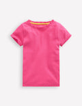 Geripptes Kurzarm-T-Shirt-Flamingorosa