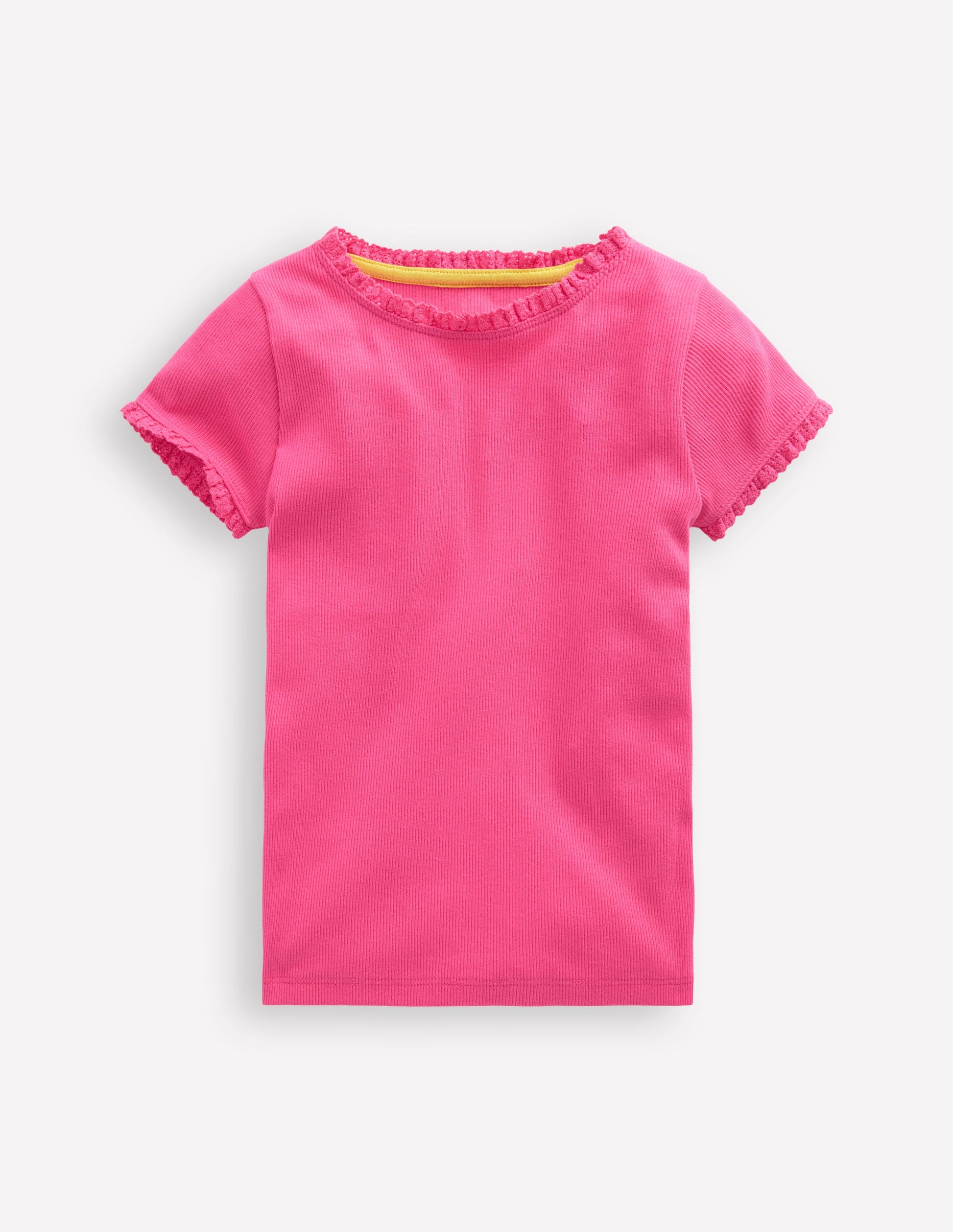 Geripptes Kurzarm-T-Shirt-Flamingorosa-1