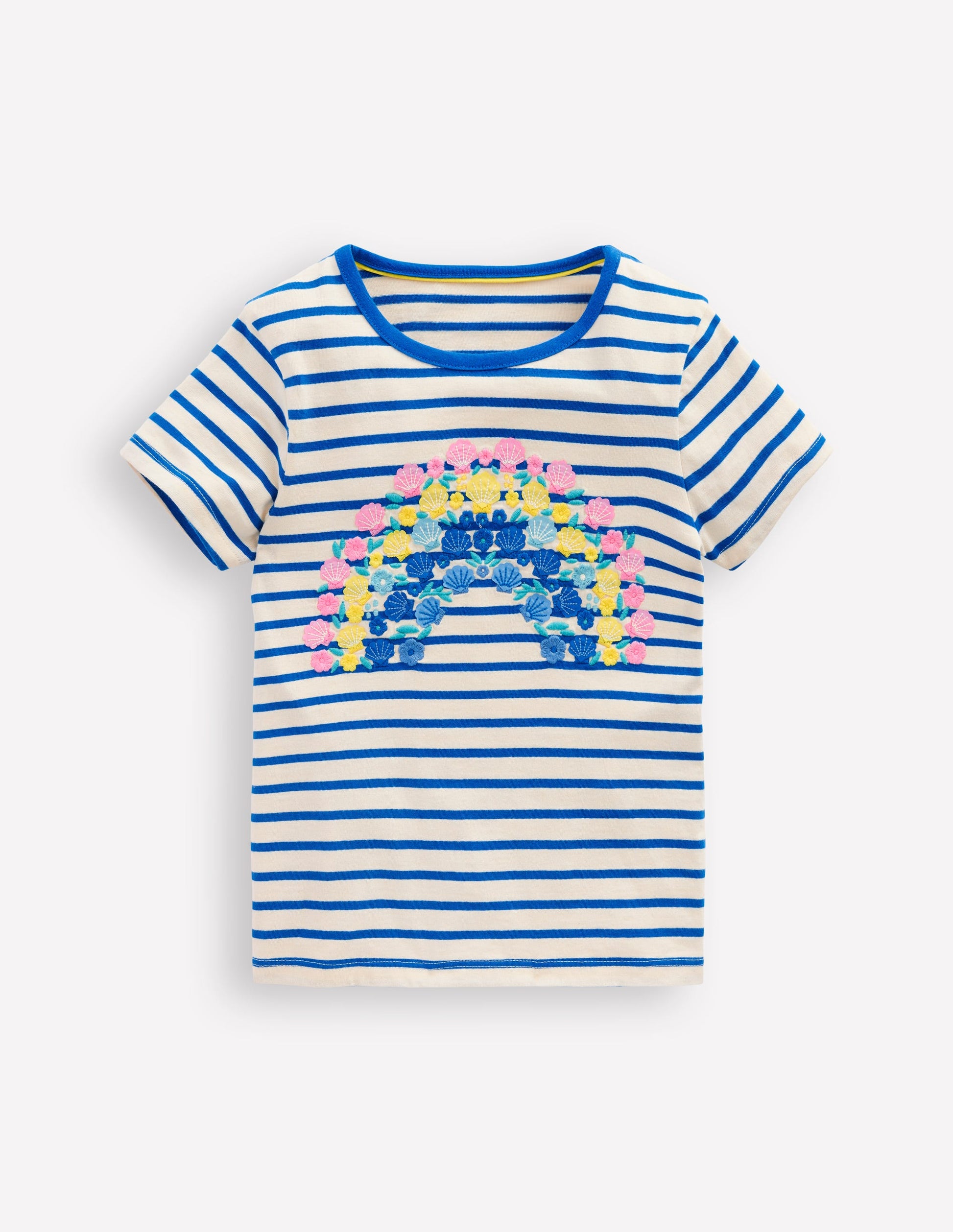 Short Sleeve Appliqué T-shirt-Peacock Plume Blue/Soft Ivory-1