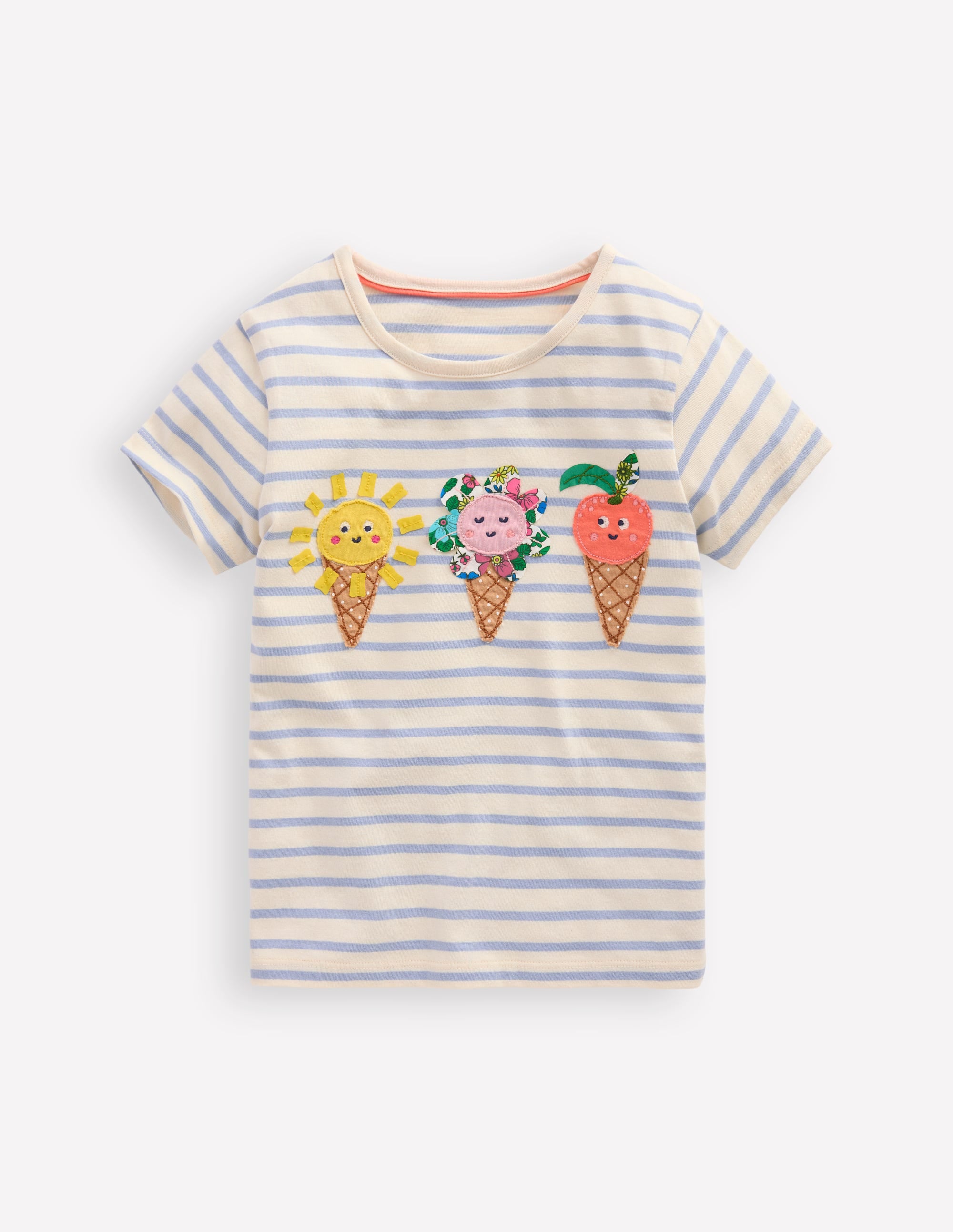 T-Shirt mit Applikation-Gletscherblau/ Naturweiß Eiscreme - Image 1