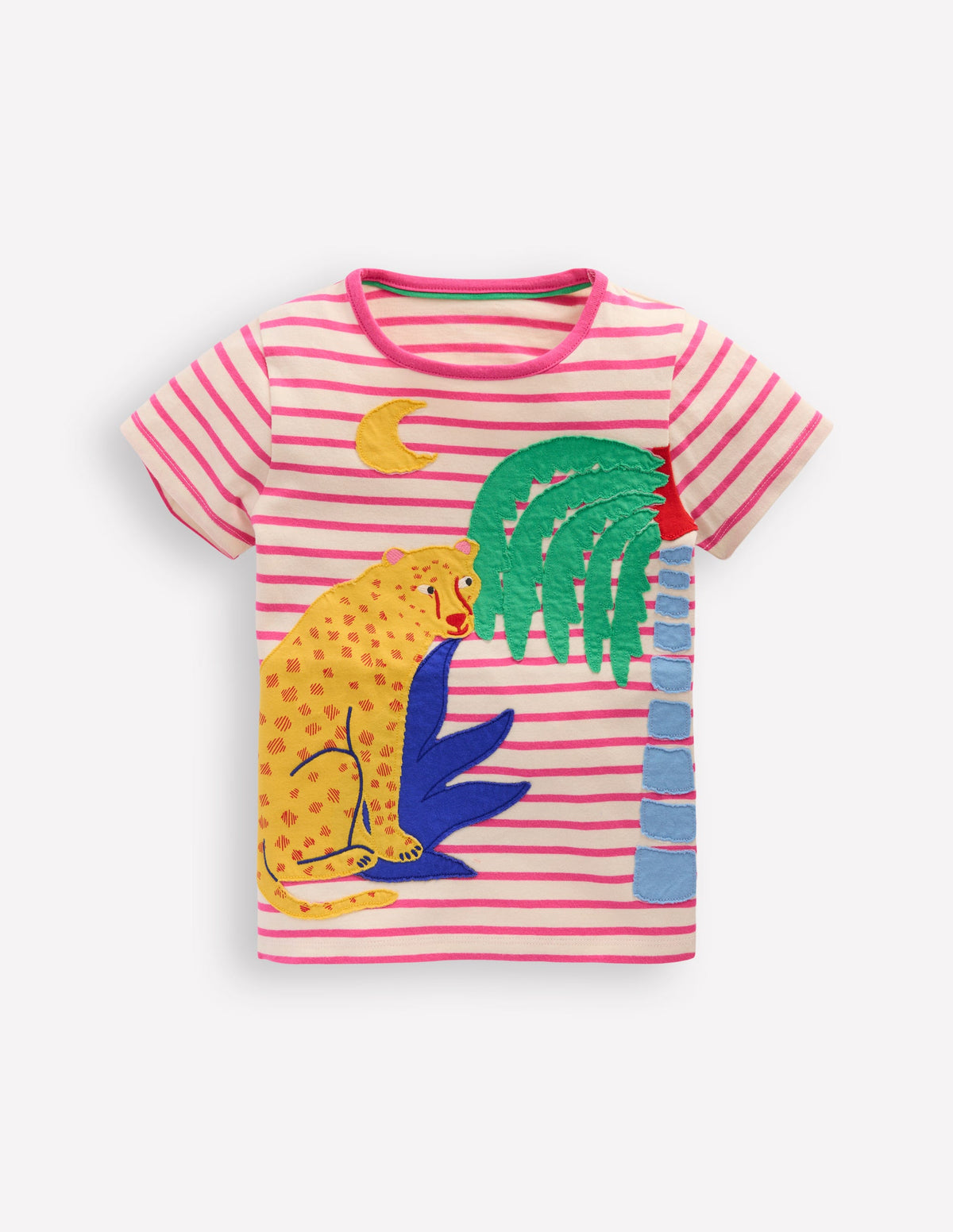 T-shirt manches courtes à appliqué-Guépard rose pétale - Image 1