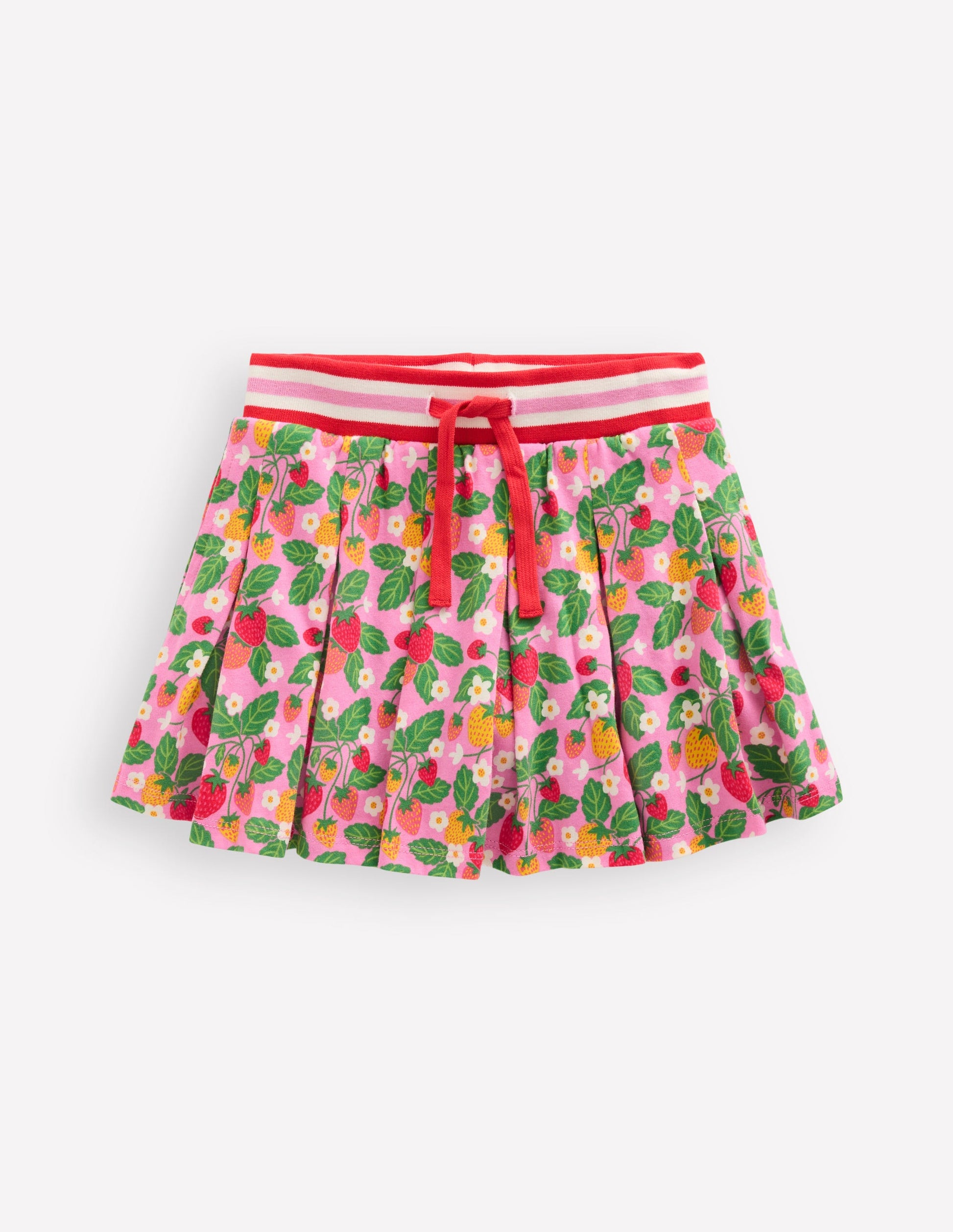 Plissierter Jersey-Skort-Kosmos-Rosa Erdbeer-Aufnäher-1