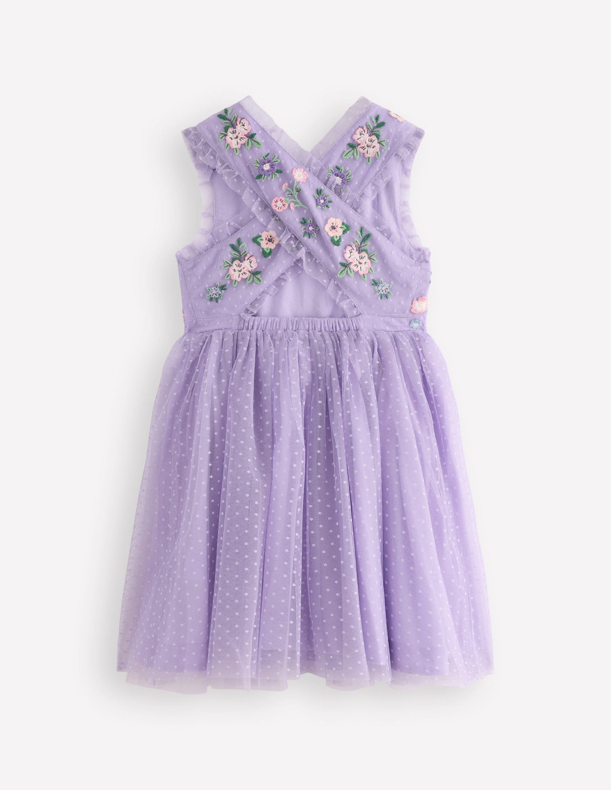 Kleid mit gekreuzten Rückenträgern-Flieder Blumenstickerei-2