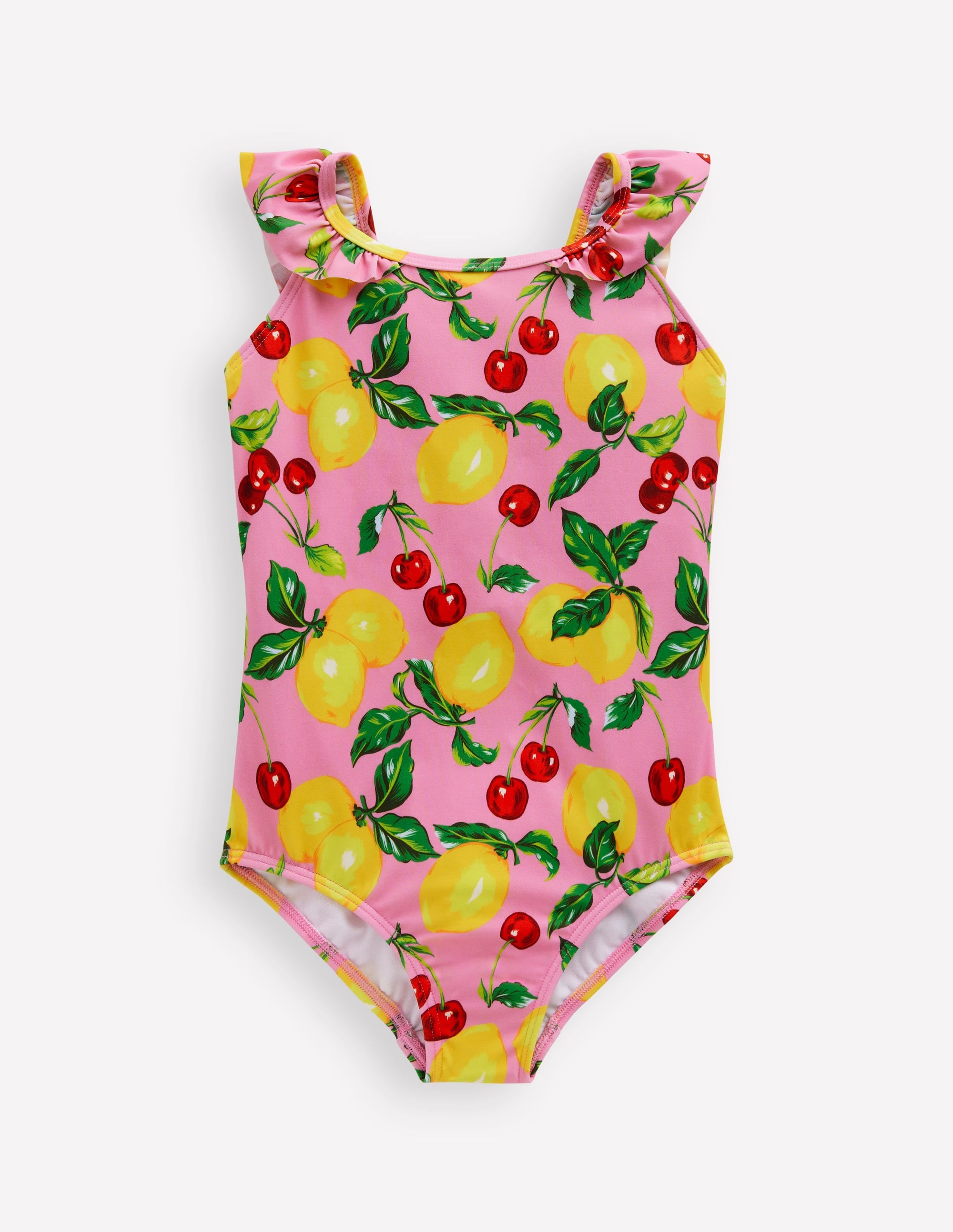 Maillot de bain Hallie à bretelles volantées-Citrons et cerises rose cosmos - Image 1