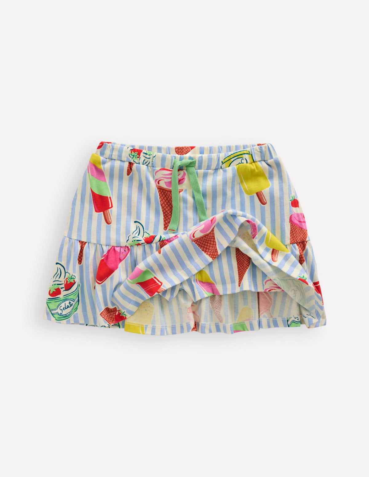 Gestufter Jersey-Skort-Vintage-Blau Eiscreme Streifen-4