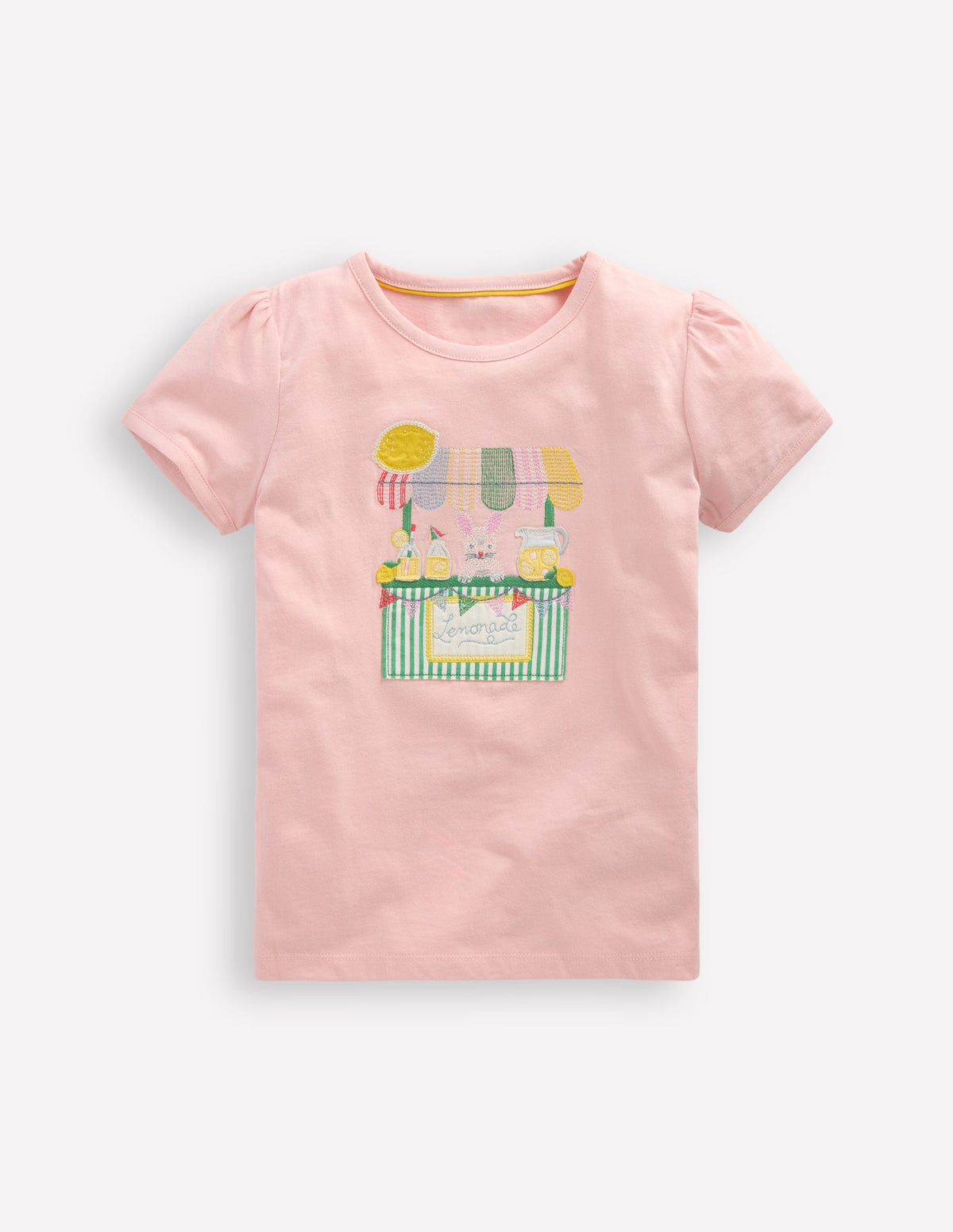 Oberteil mit Puffärmeln und Applikation-Kreiderosa Limonade Hase-1