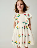 Besticktes Webkleid-Naturweiß Obststickerei