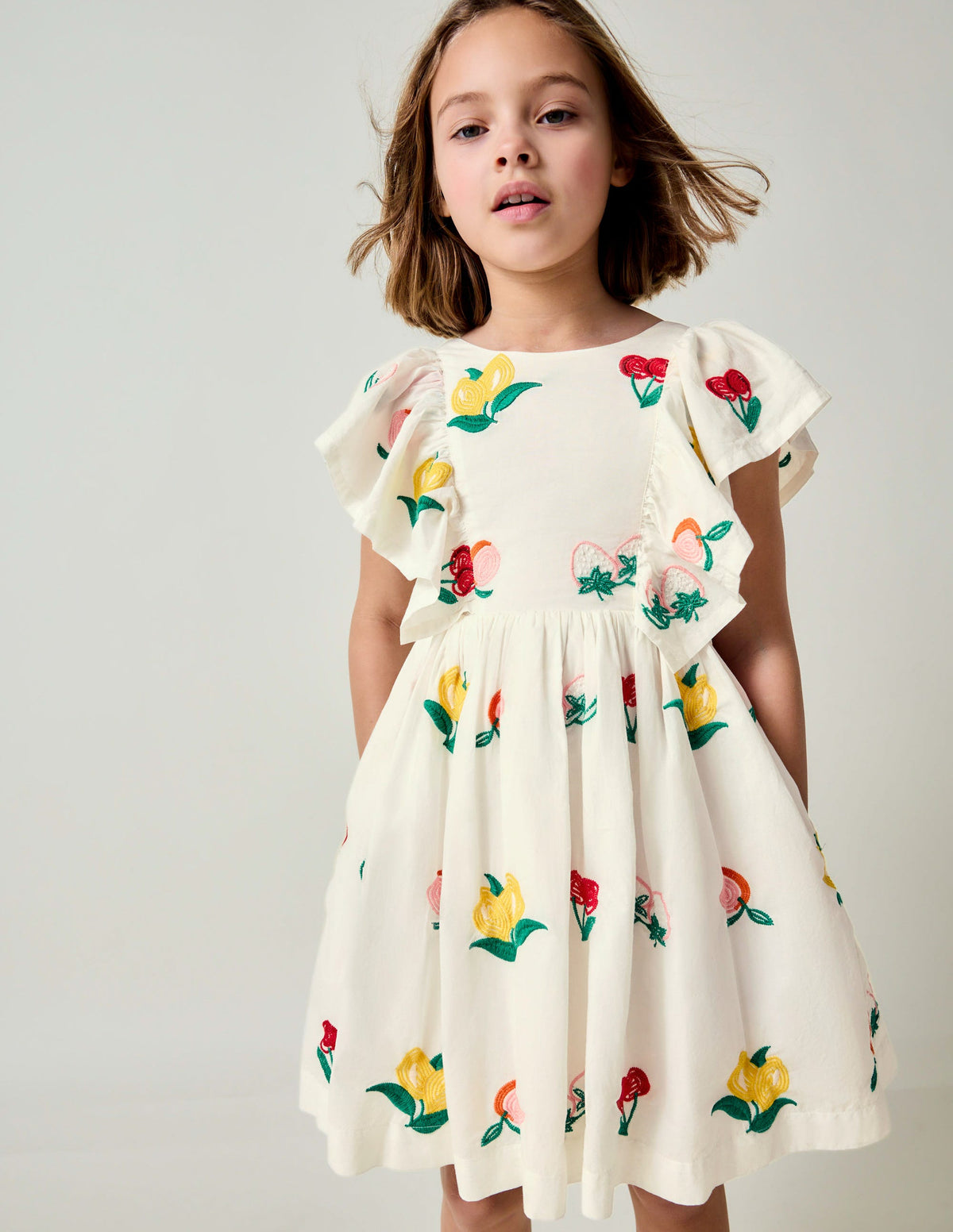 Besticktes Webkleid-Naturweiß Obststickerei-1