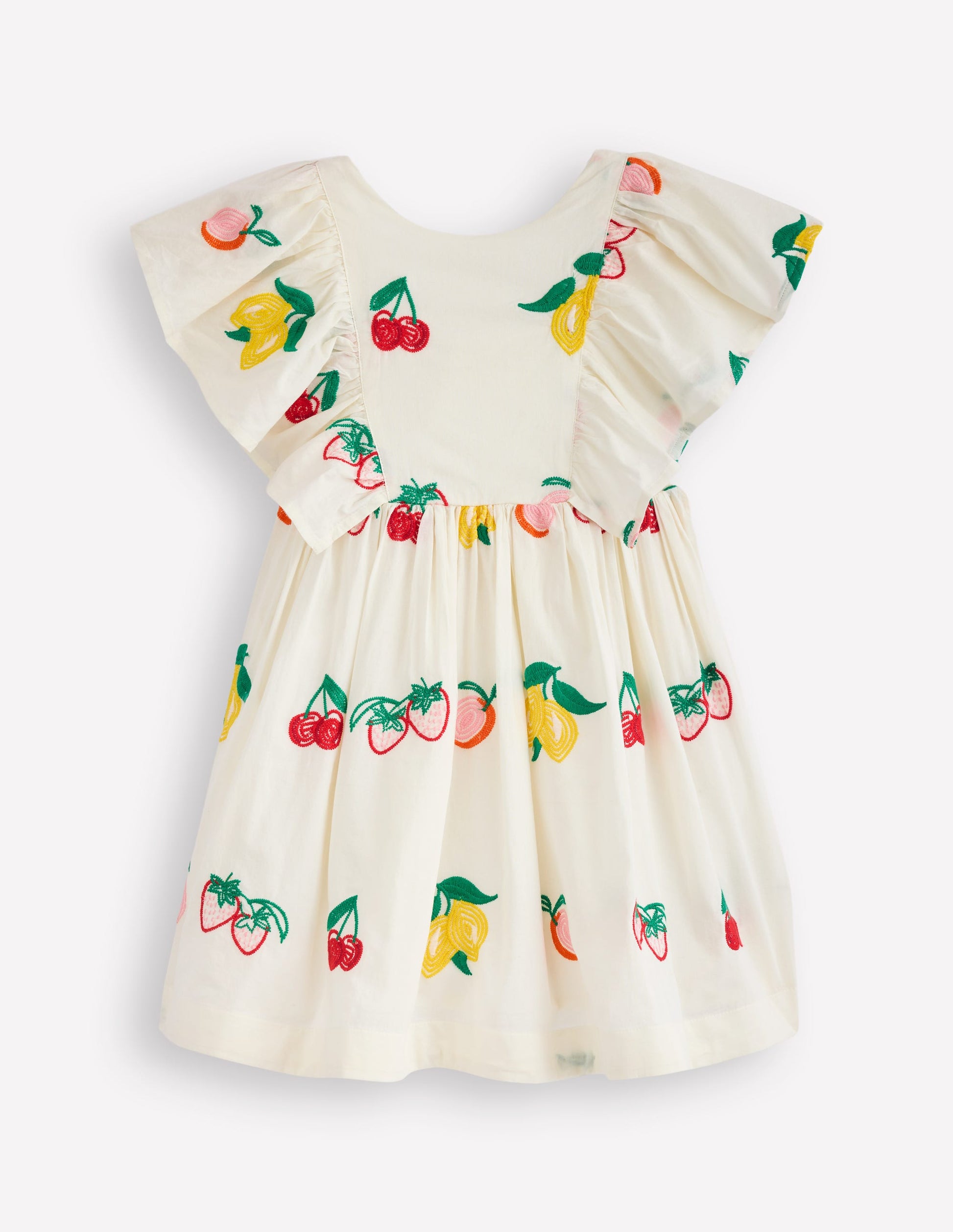 Besticktes Webkleid-Naturweiß Obststickerei-2