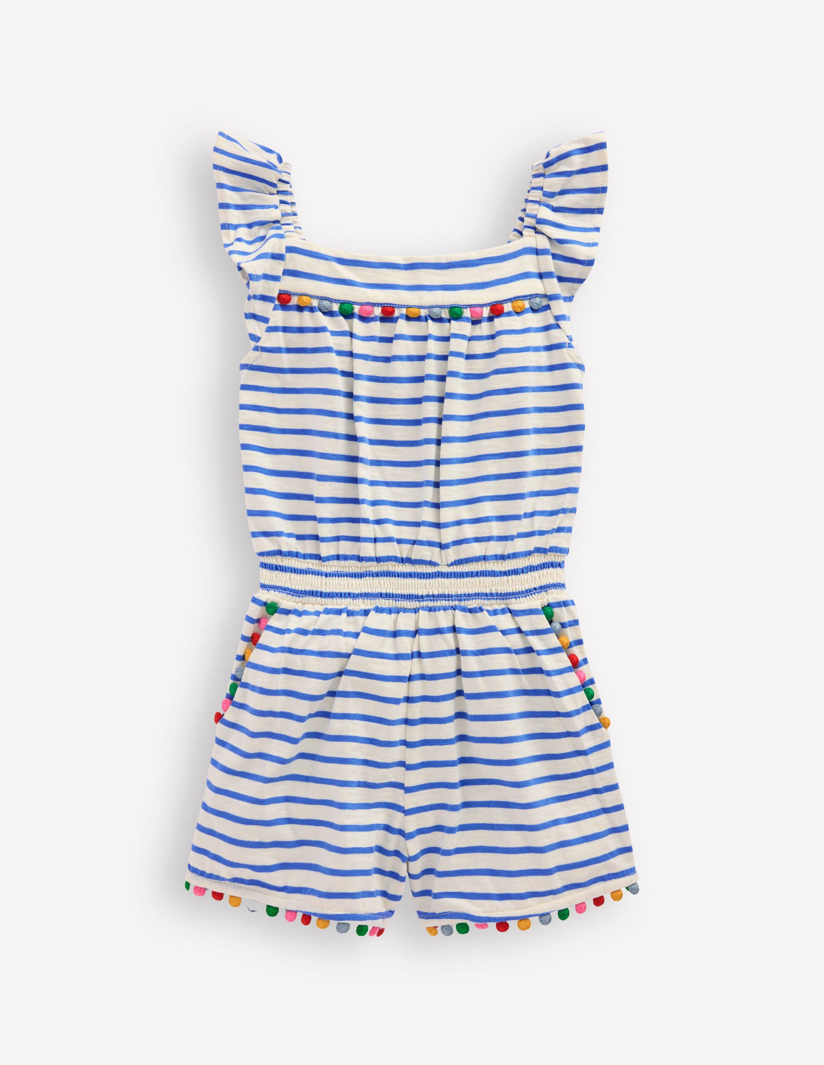Ciara Jersey-Spielanzug mit Bommelbesatz-Naturweiß/Azurblau Streifen-1