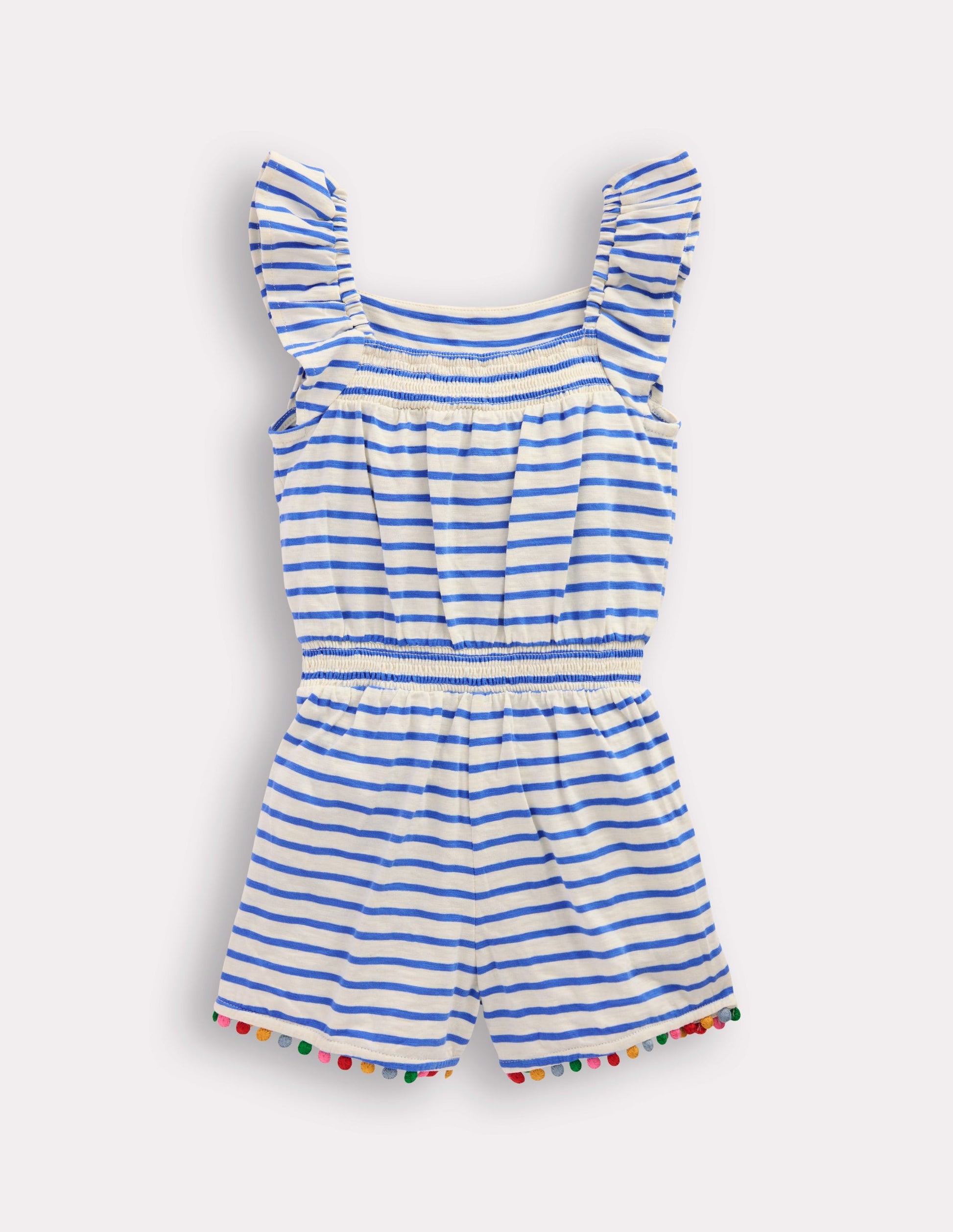 Ciara Jersey-Spielanzug mit Bommelbesatz-Naturweiß/Azurblau Streifen-2