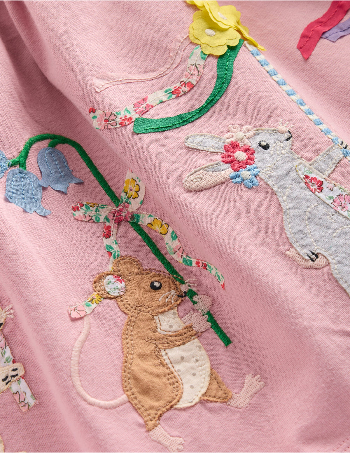 Robe froncée Clare à appliqués-Motif May Day Animals rose vintage - Image 3