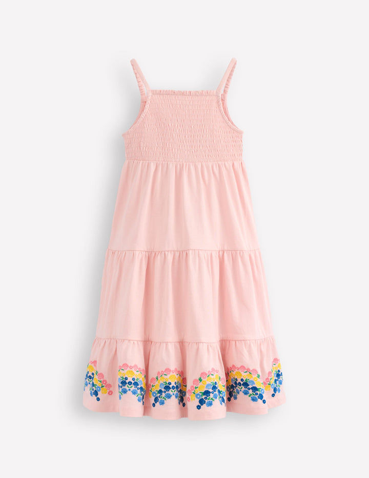 Enza Jerseykleid mit Lochstickerei am Saum-Kreiderosa Regenbögen