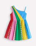 Robe asymétrique tissée-À Pois
