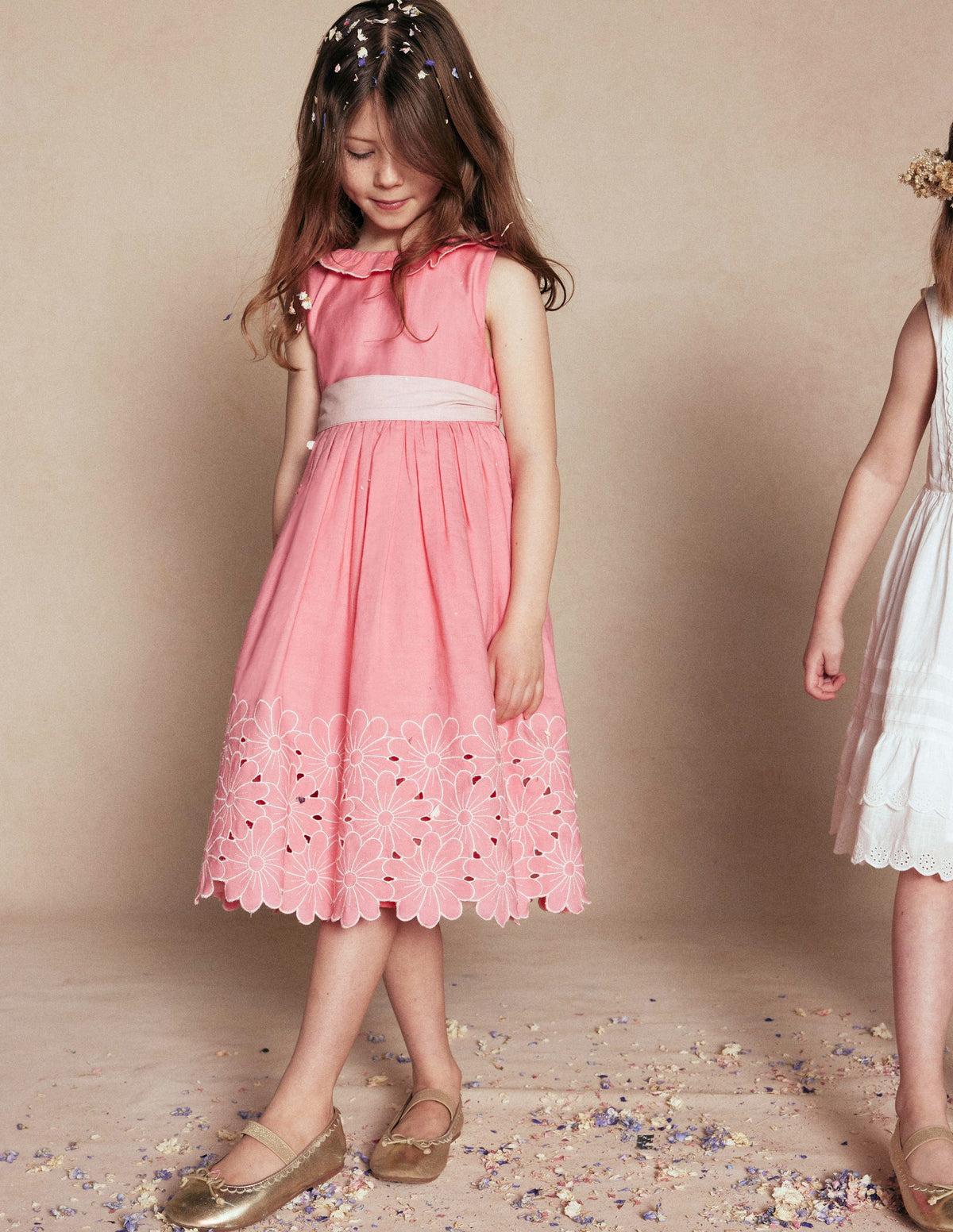 Kleid für besondere Anlässe mit Blumensaum-Lachsrosa-4