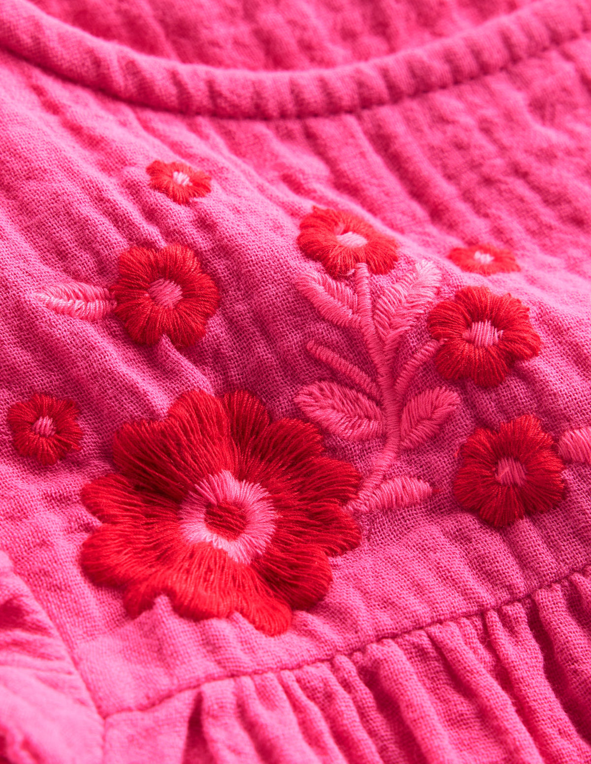 Doppeltuch-Oberteil mit Rüschenärmeln-Sorbet-Rosa Stickerei - Image 3